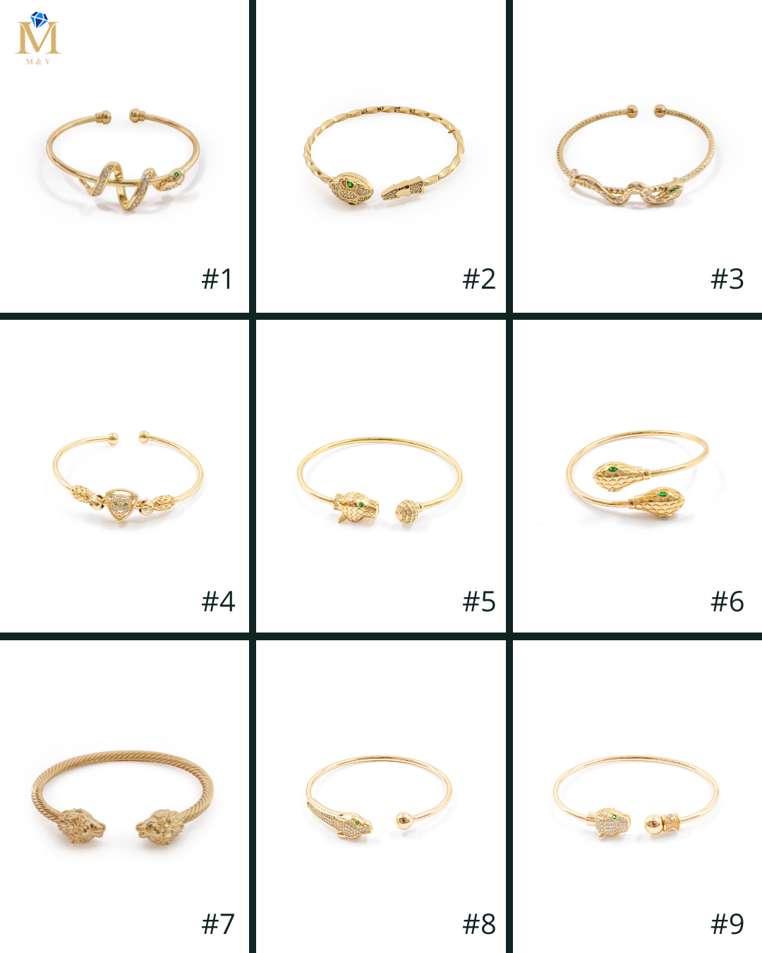Brazalete Dorado con Piedras M5 Oro Laminado