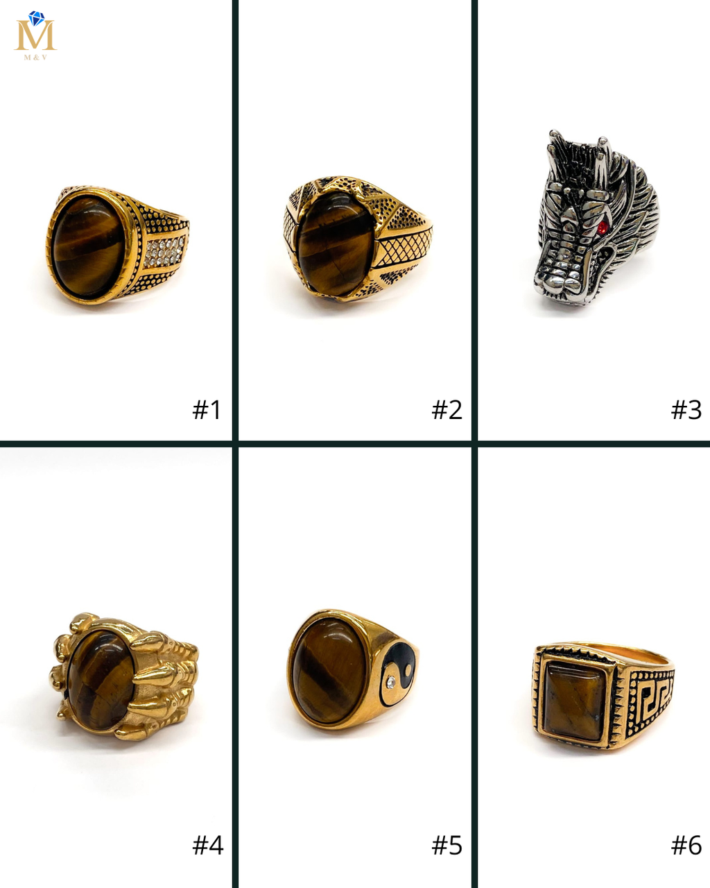 Anillo Piedra Redonda Dorado y Plateado M2 Acero Inoxidable