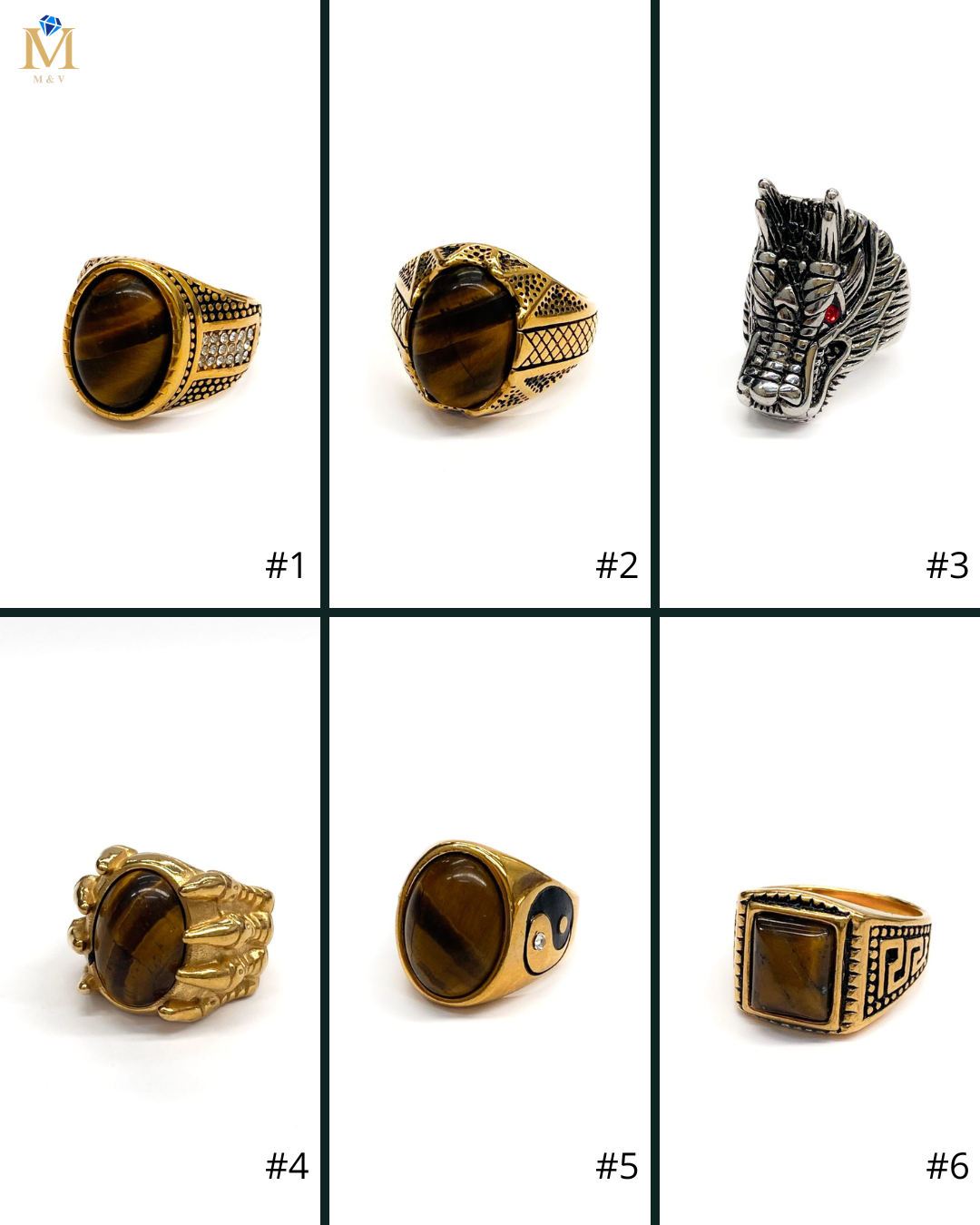 Anillo Piedra Redonda Dorado y Plateado M2 Acero Inoxidable
