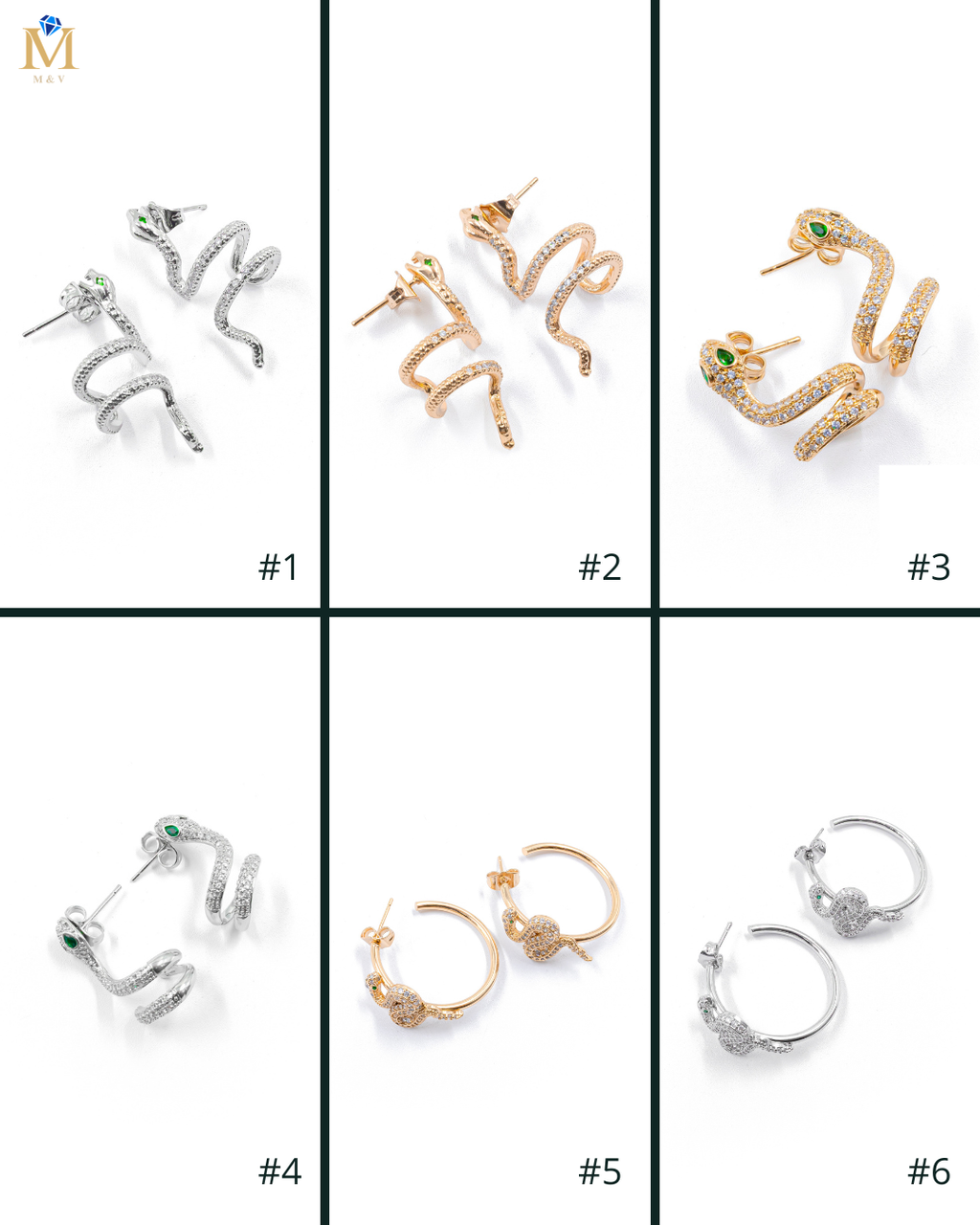 Aretes Plateados De Serpiente M1 Oro Laminado