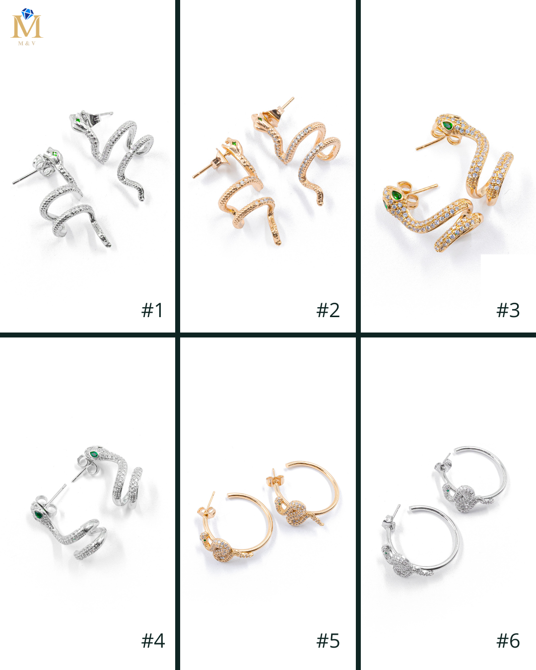 Aretes Plateados De Serpiente M1 Oro Laminado