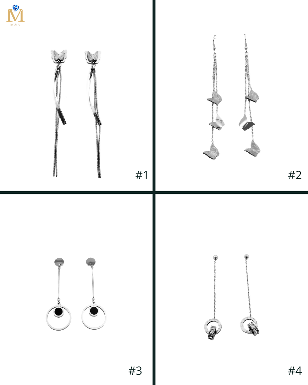 Aretes Largos Plateados M10 Oro Laminado