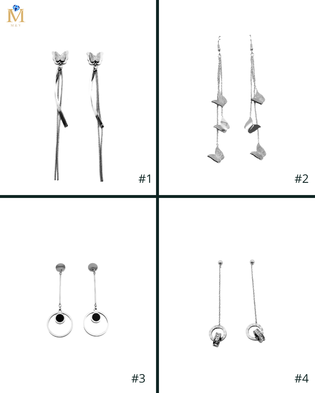 Aretes Largos Plateados M10 Oro Laminado