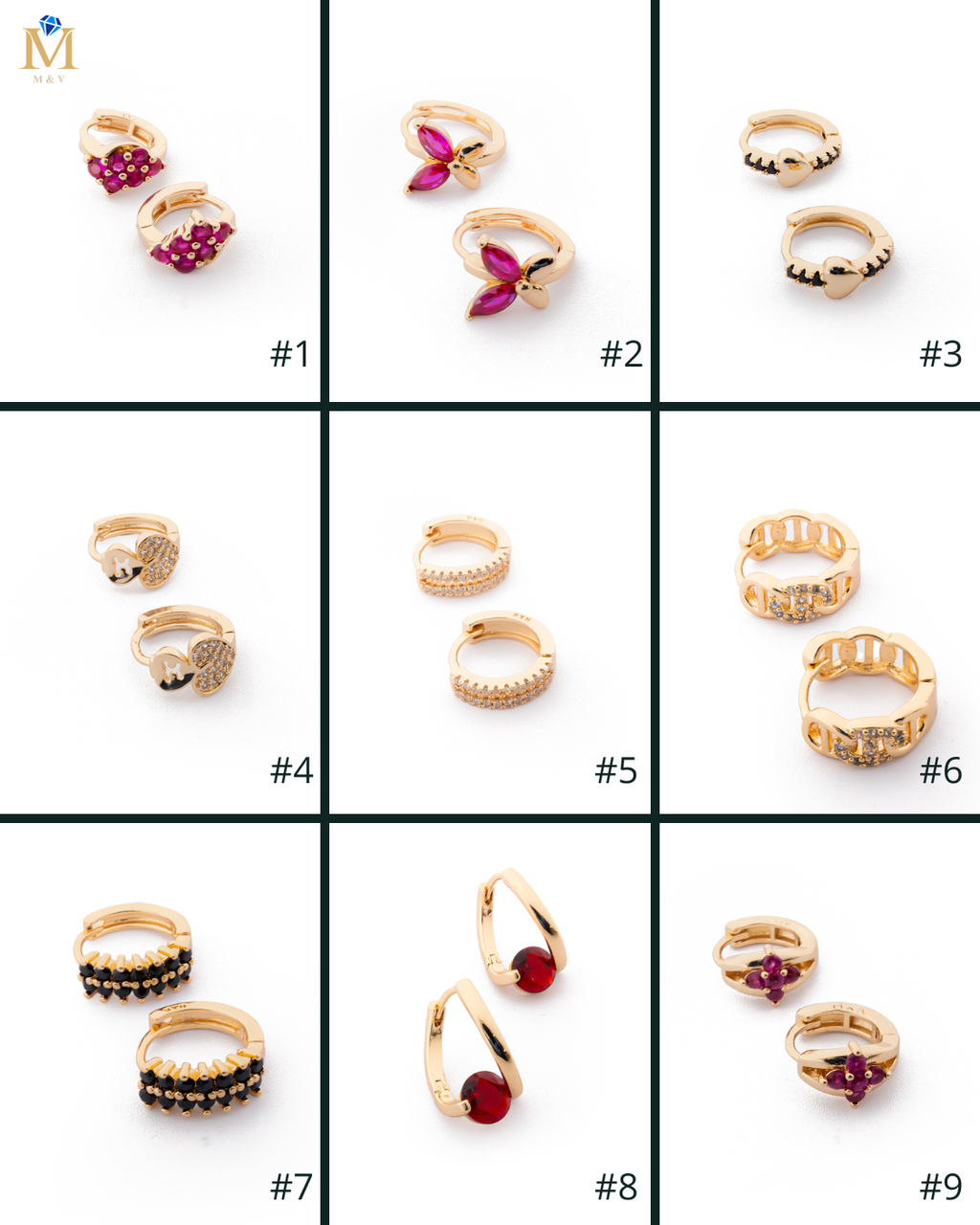 Aretes con piedras M4 Oro laminado