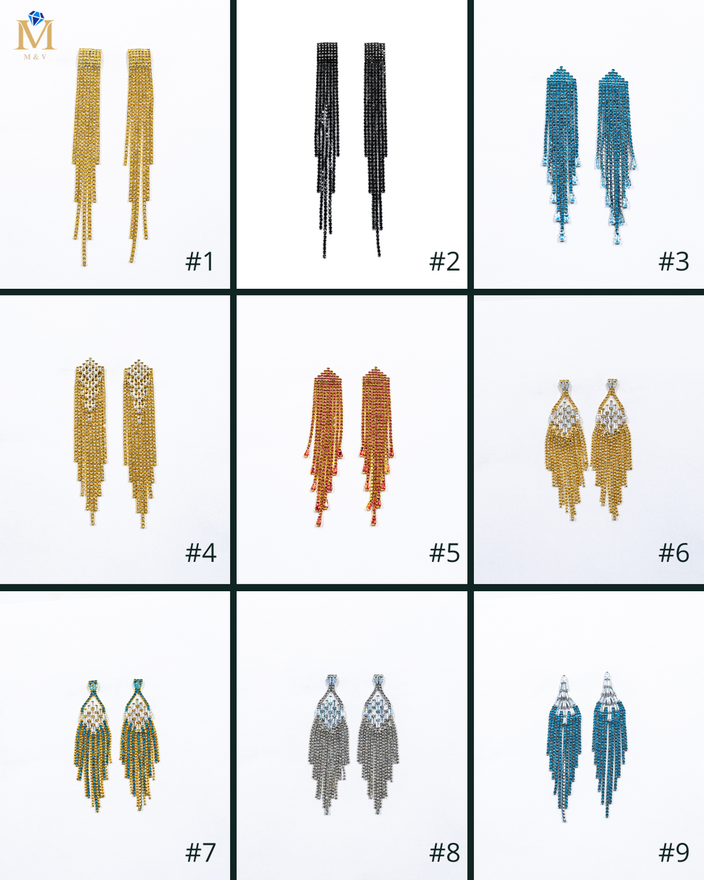 Aretes Largos de piedras - M1 Oro Laminado