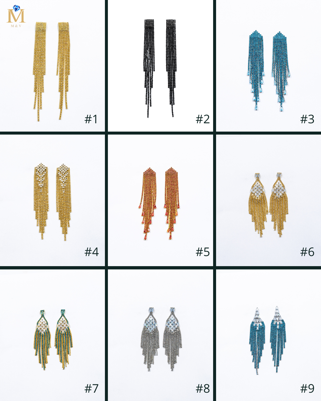 Aretes Largos de piedras - M1 Oro Laminado
