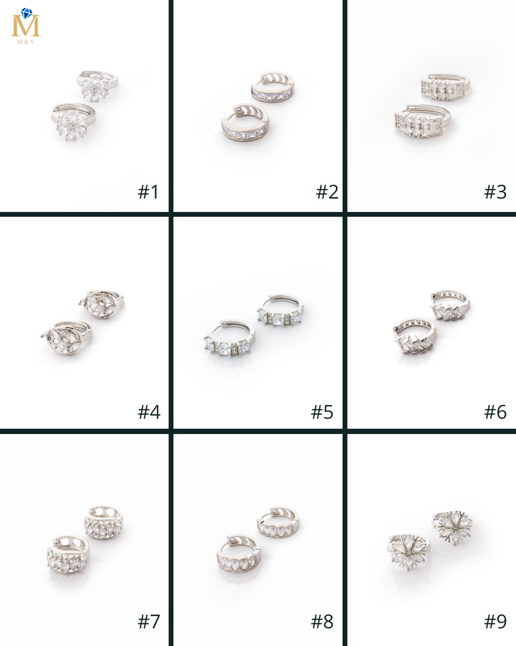 Aretes Plateados Huggies con Piedras Blancas M1 Oro Laminado