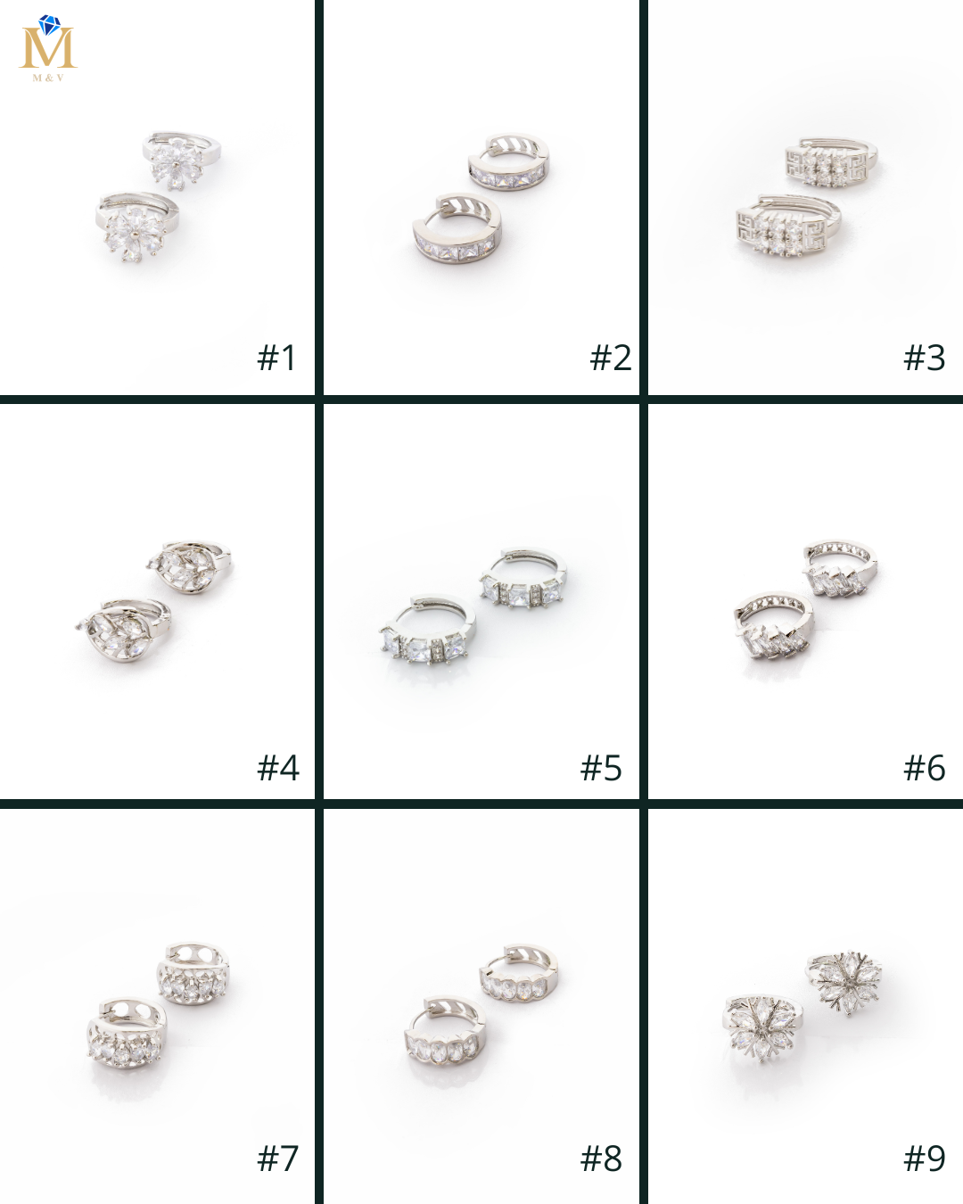 Aretes Plateados Huggies con Piedras Blancas M1 Oro Laminado