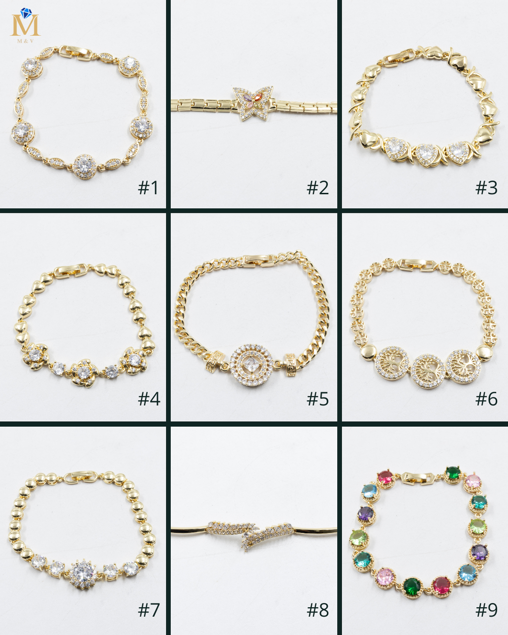 Pulseras Doradas con Piedras M6 Oro Laminado