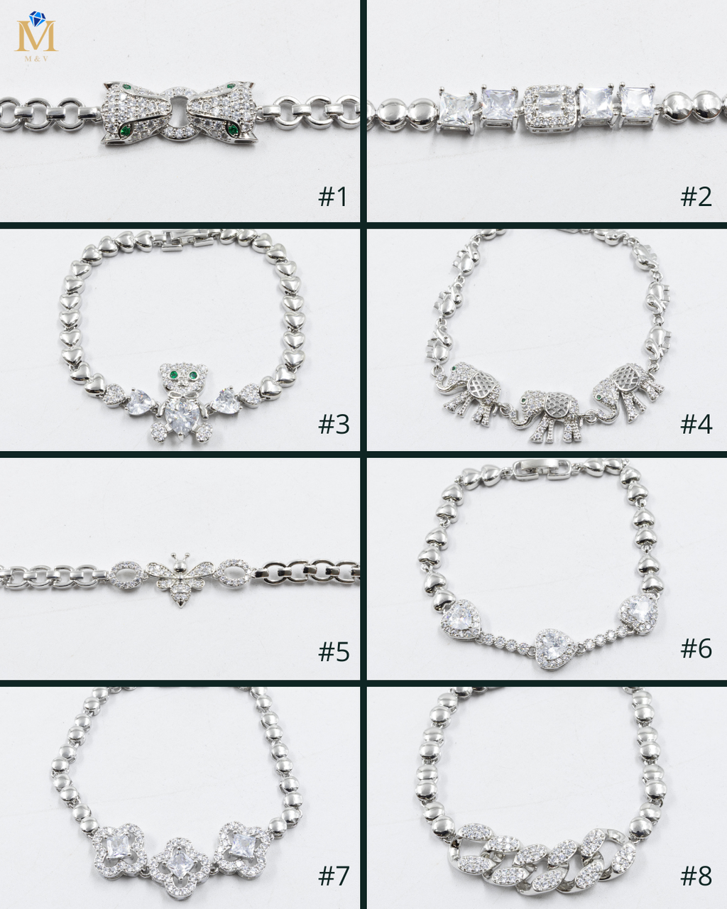 Pulseras Plateadas con Piedras M1 Oro Laminado