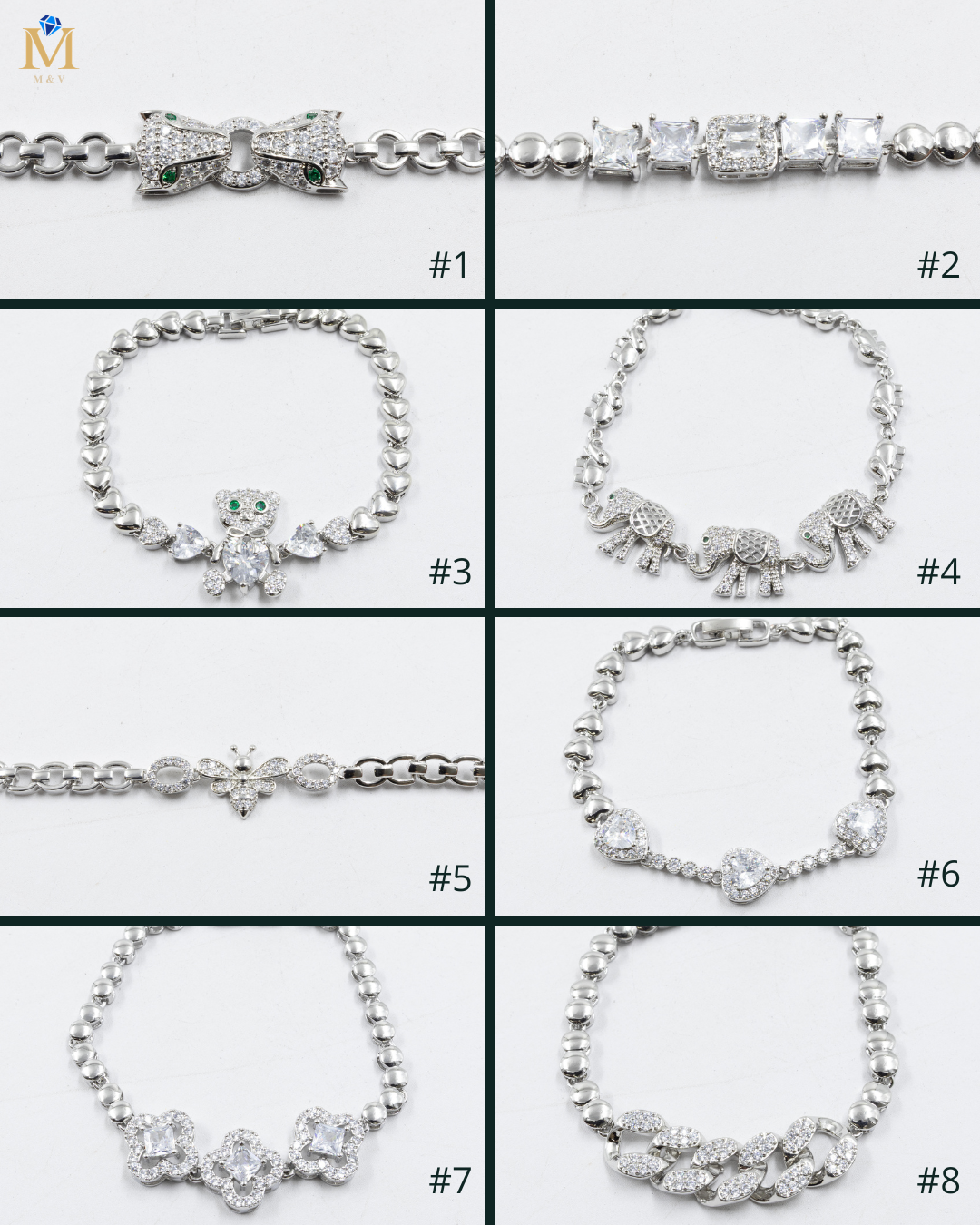Pulseras Plateadas con Piedras M1 Oro Laminado