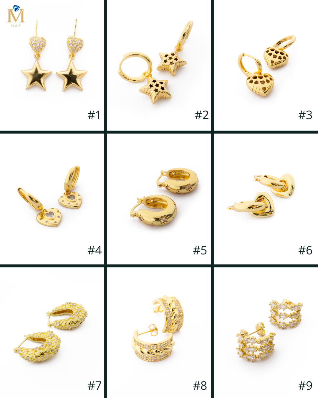 Aretes Dorados con piedras M1 Oro Laminado