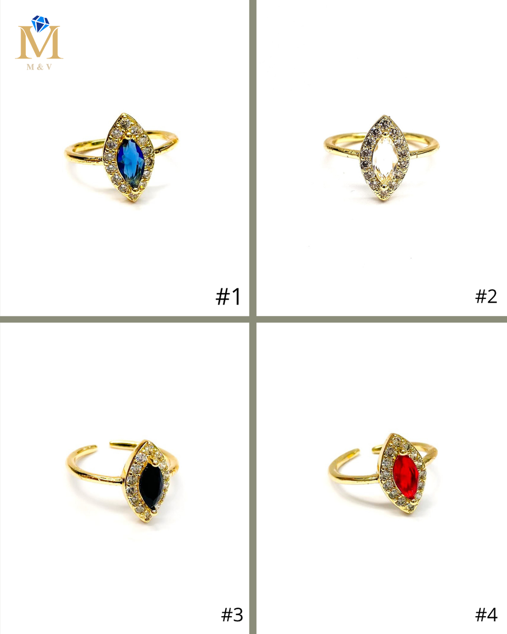 Anillo Dorado Piedra de Colores Ajustable M3 Oro Laminado