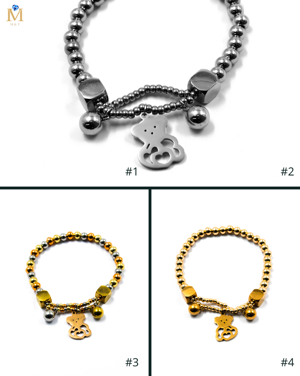 Pulsera de cuentas con dije de Oso - M3 Oro Laminado