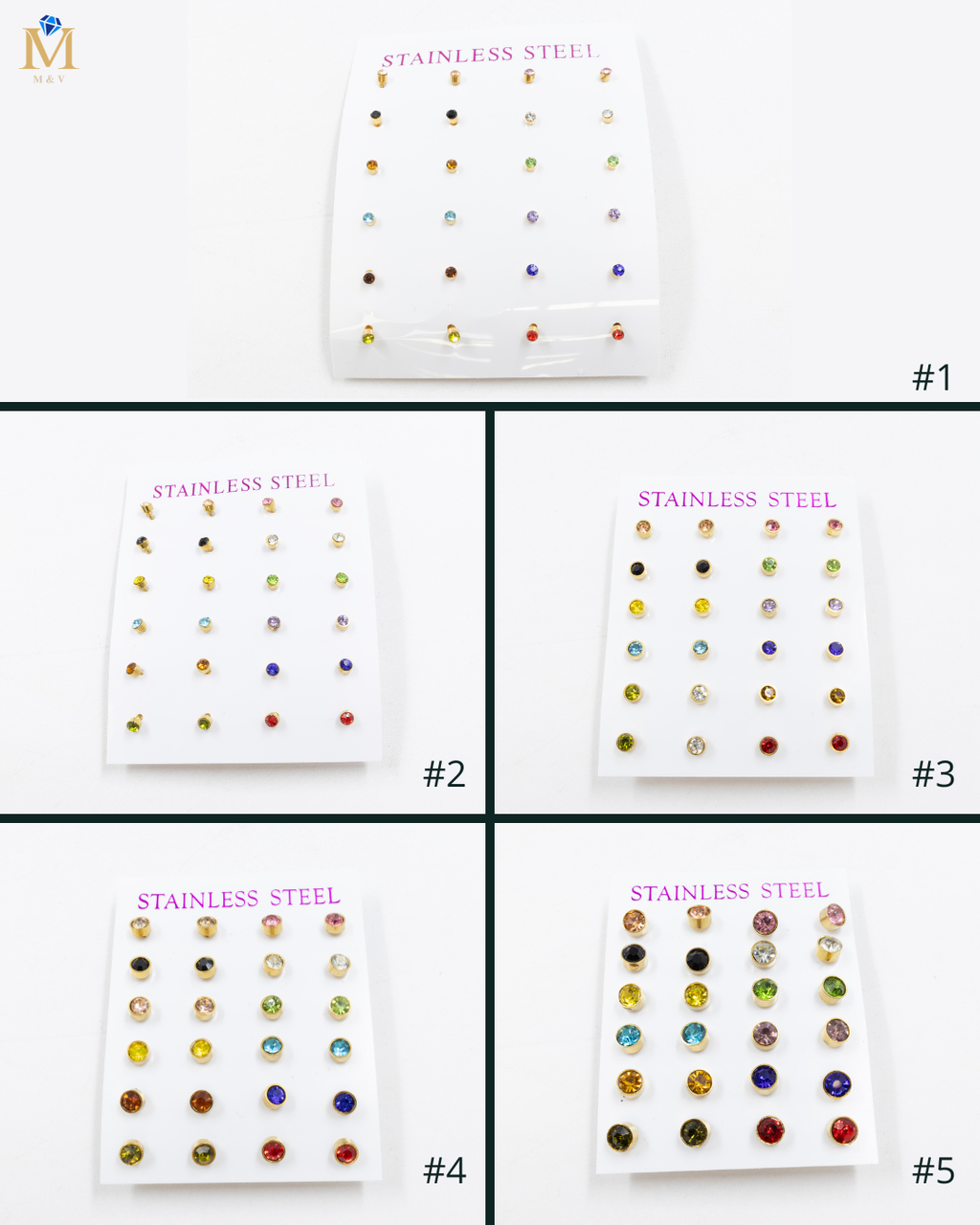 Paquete 12 pares de Aretes medida 2 mm M1 Acero Inoxidable 18/03/26