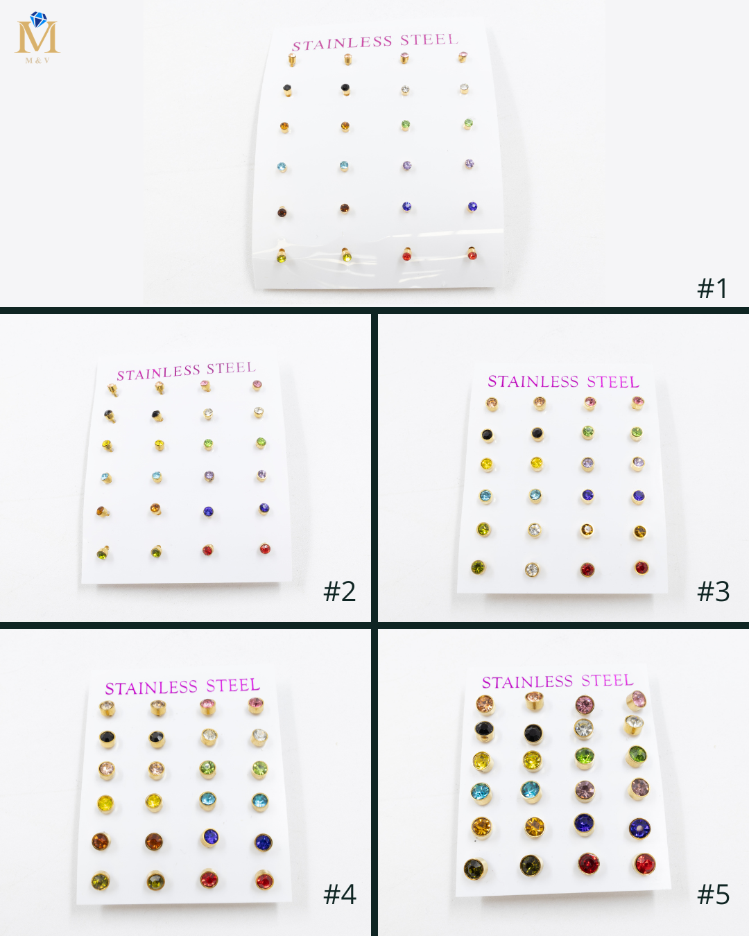 Paquete 12 pares de Aretes medida 2 mm M1 Acero Inoxidable 18/03/26
