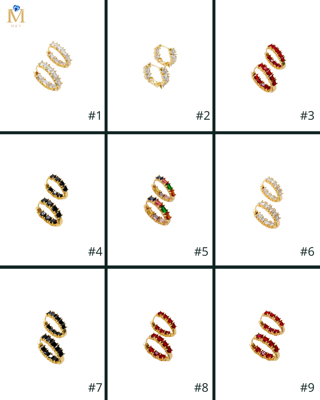 Aretes Huggies con Piedras M1 Oro Laminado