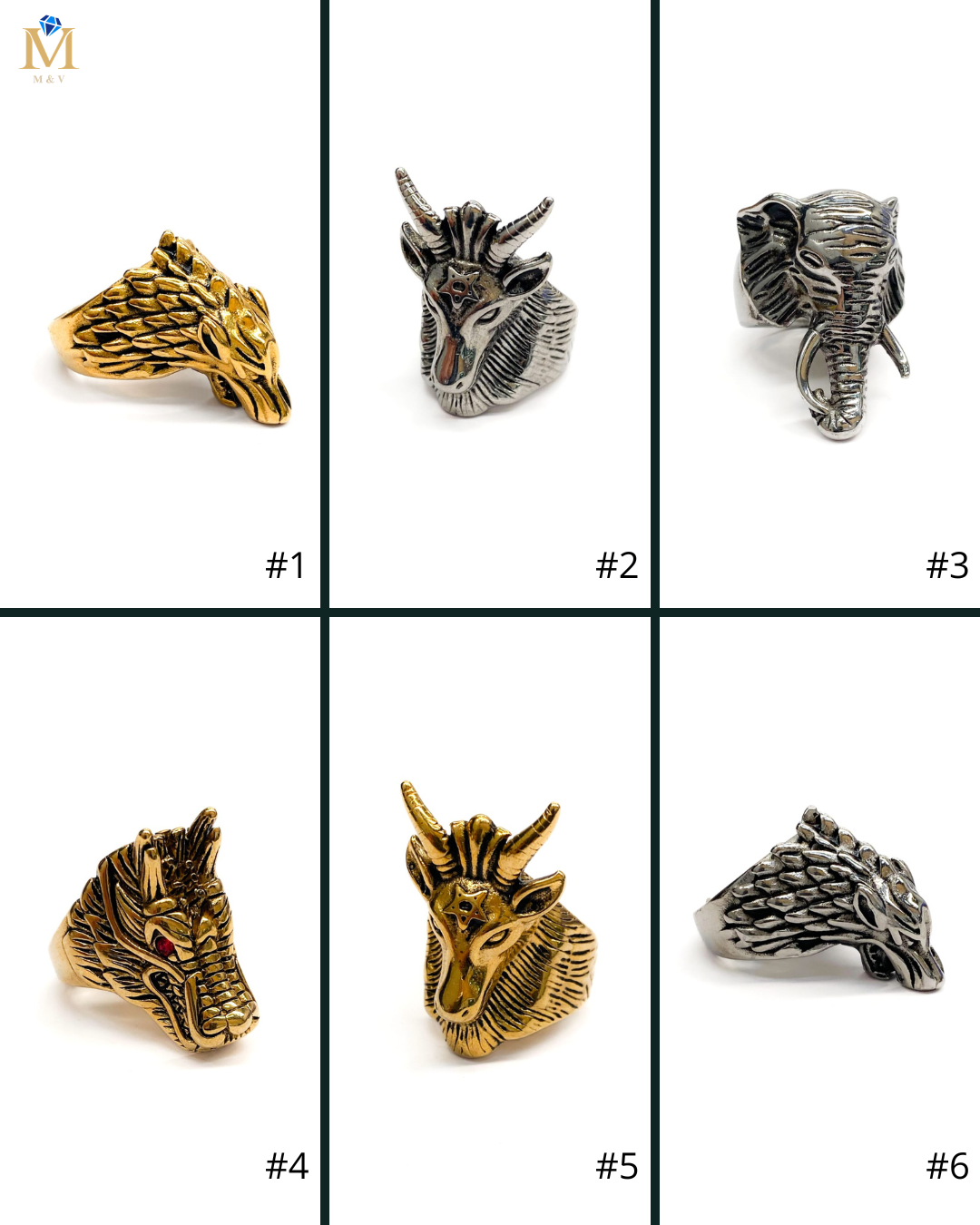 Anillo Dorado y Plateado de Animales M1 Acero Inoxidable