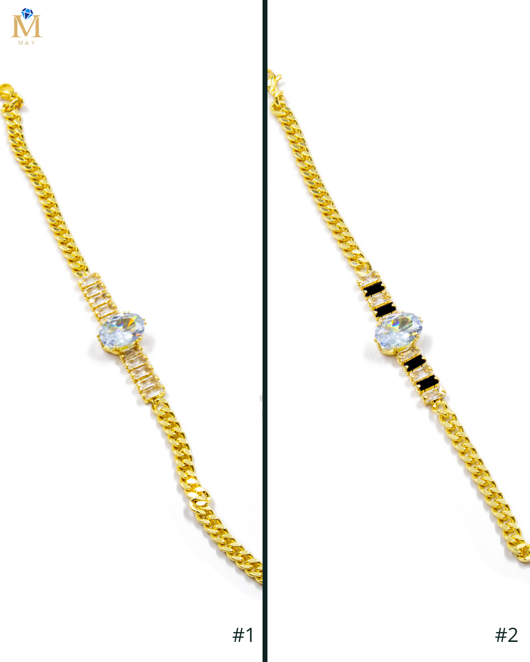 Pulsera de piedras con dije de piedra central - M3 Oro Laminado