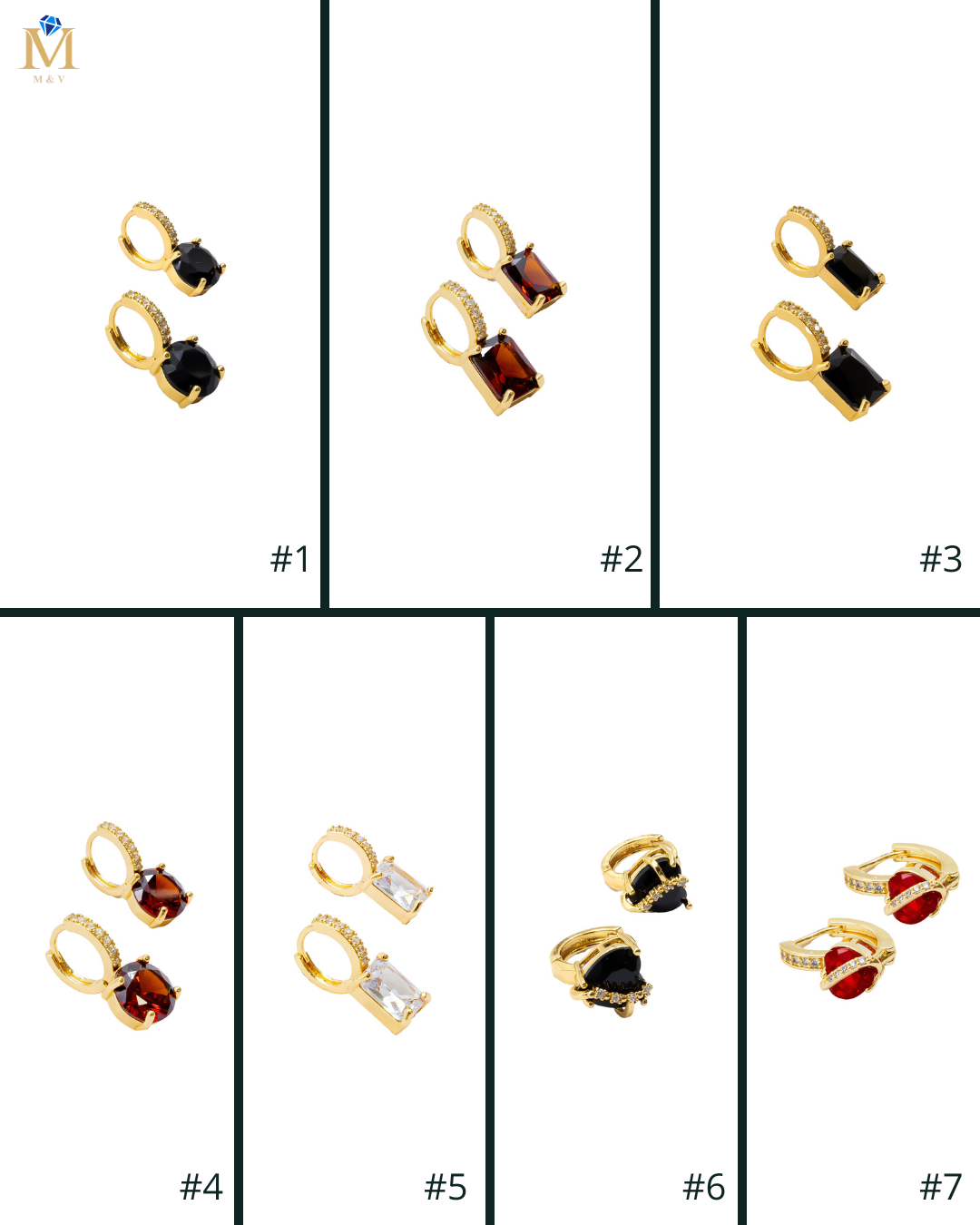 Aretes Dorados con Piedras M1 Oro Laminado