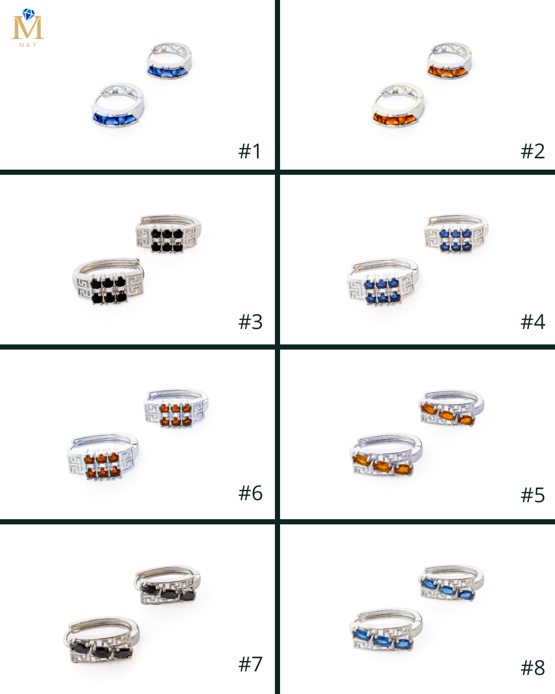 Aretes Plateados Huggies con Piedras Diferentes Colores M17 Oro Laminado