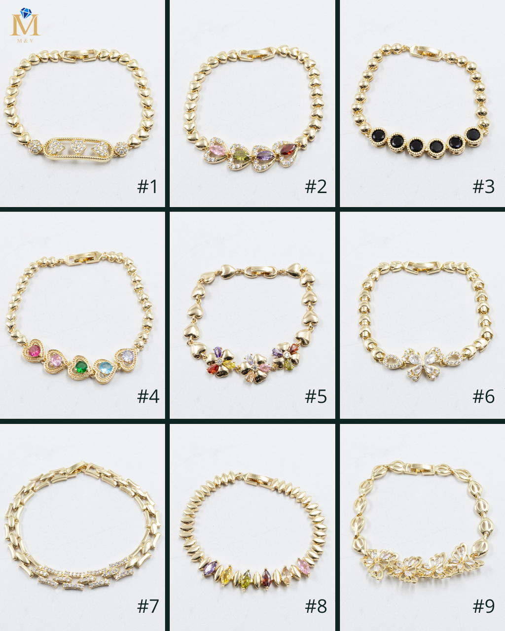 Pulseras Doradas con Piedras M2 Oro Laminado