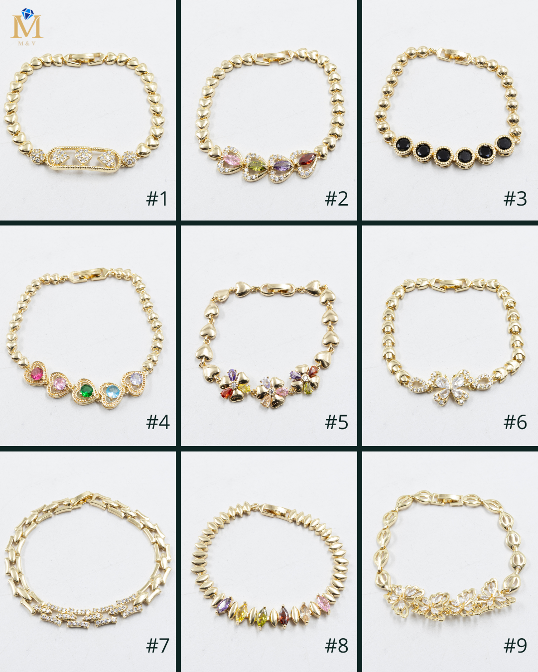 Pulseras Doradas con Piedras M2 Oro Laminado