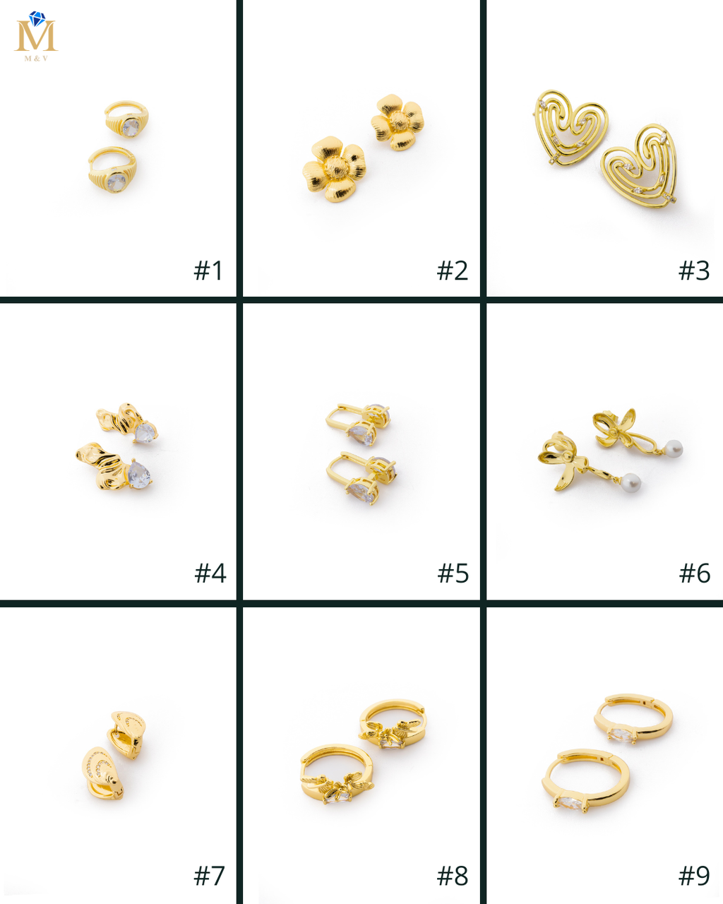 Aretes Dorados con Piedras M4 Oro Laminado