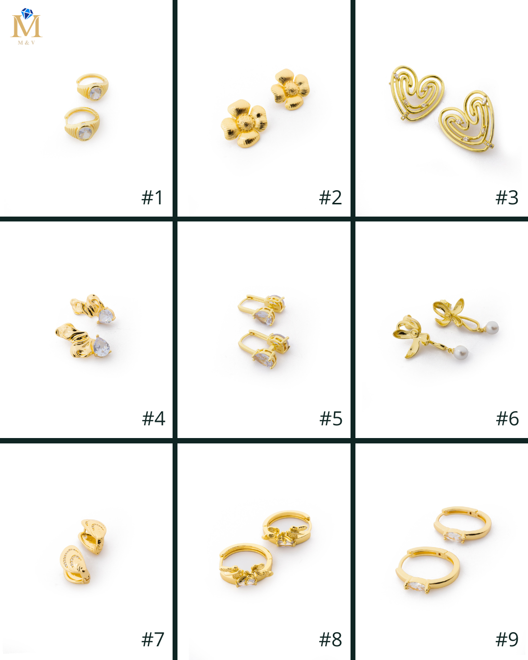 Aretes Dorados con Piedras M4 Oro Laminado