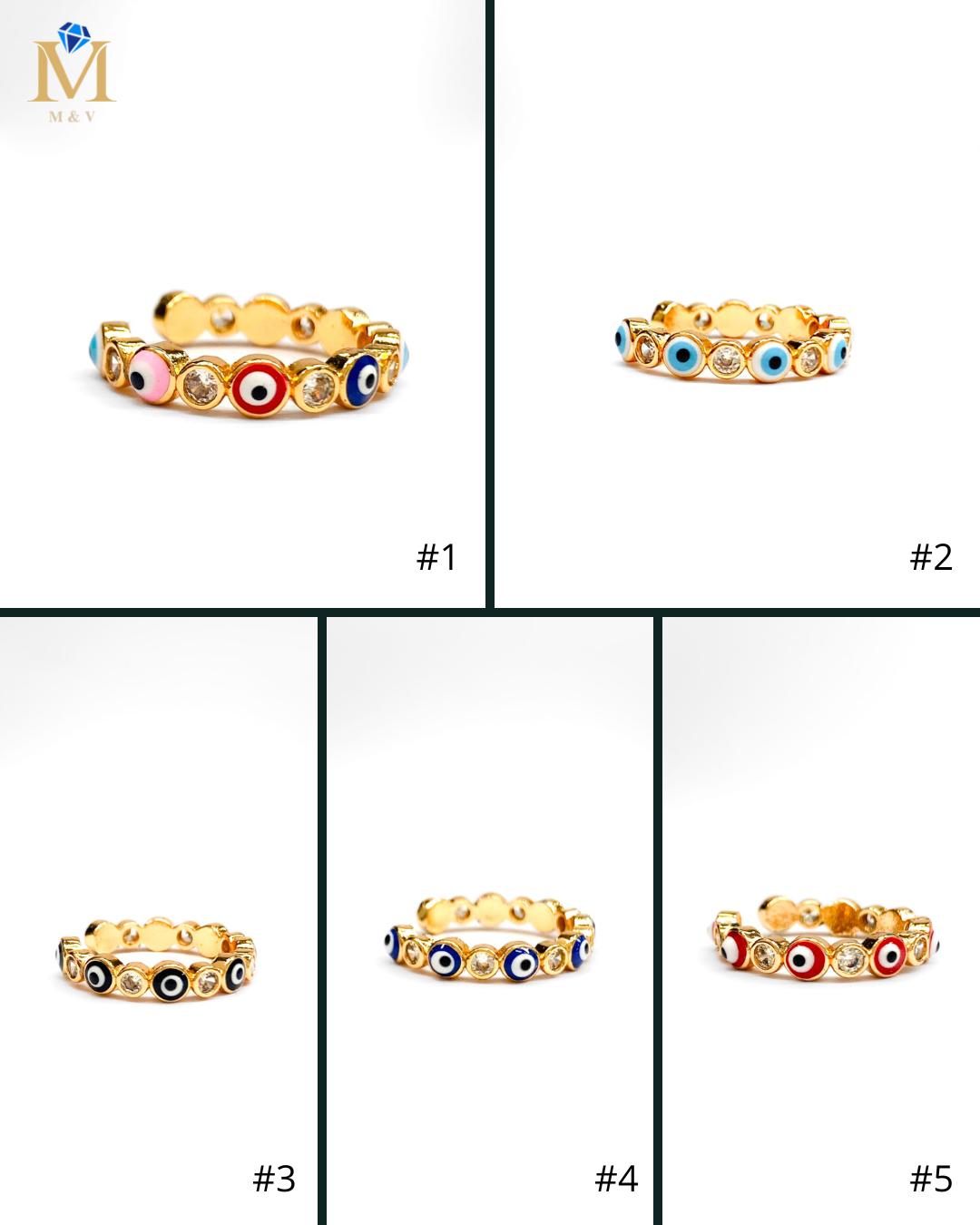 Anillo Ojo Turco Ajustable M6 Oro Laminado