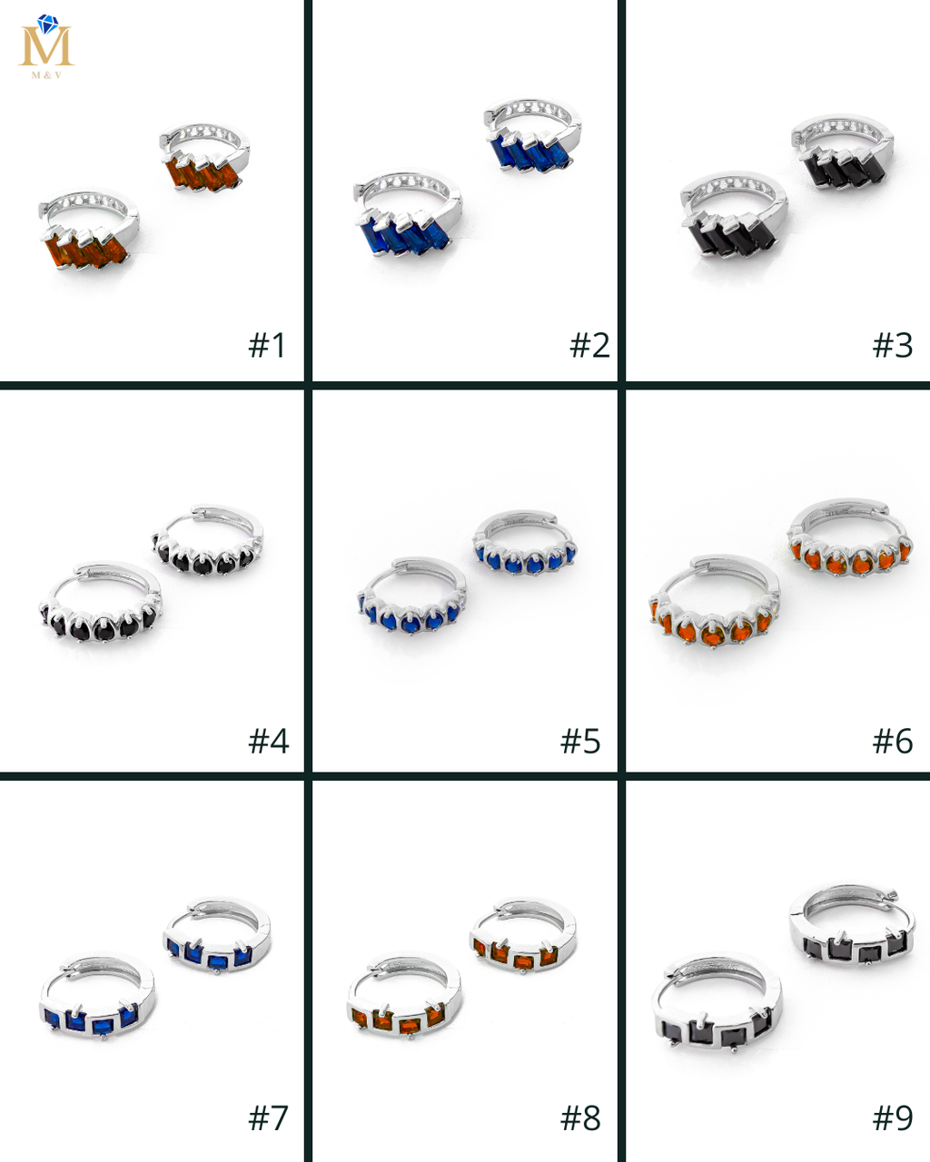 Aretes Plateados Huggies con Piedras Diferentes Colores M11 Oro Laminado