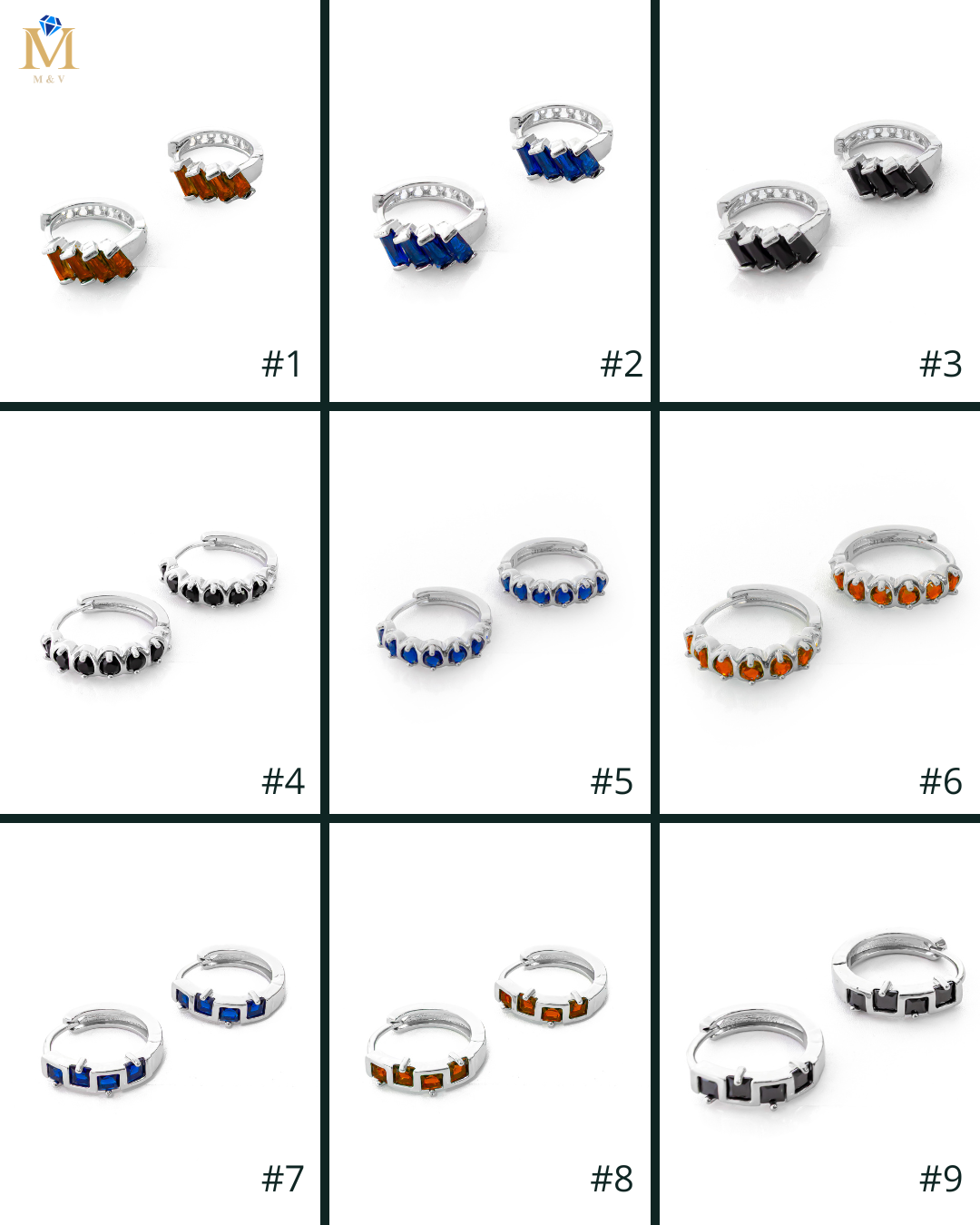 Aretes Plateados Huggies con Piedras Diferentes Colores M11 Oro Laminado