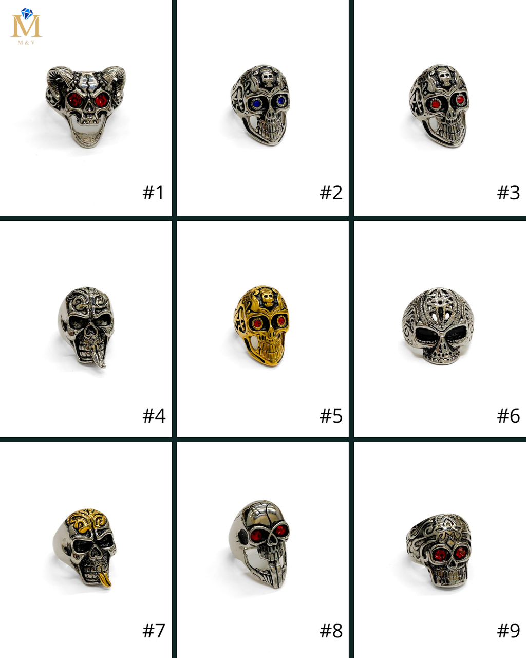 Anillo Calavera Plateado y Dorado Acero Inoxidable M17