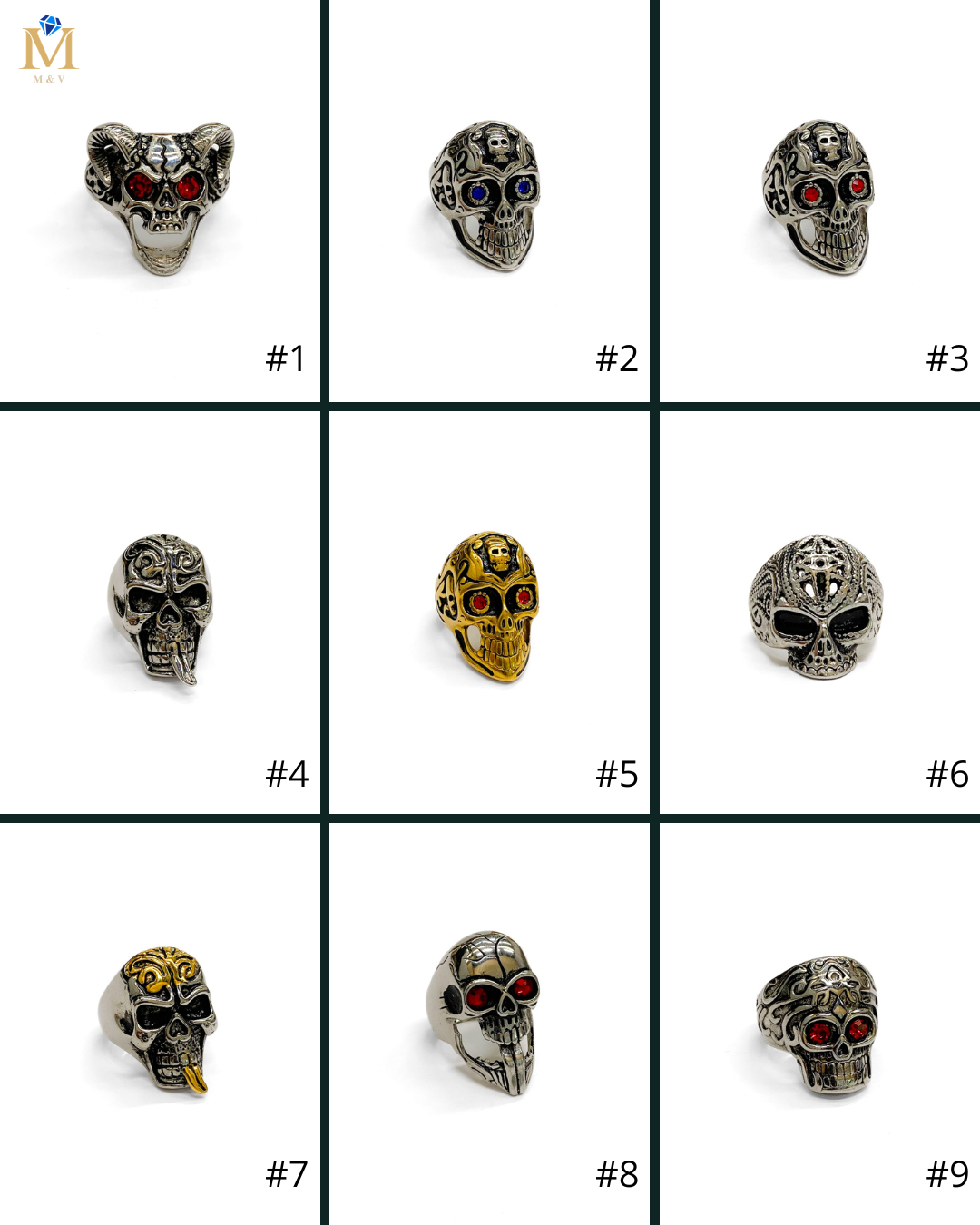Anillo Calavera Plateado y Dorado Acero Inoxidable M17