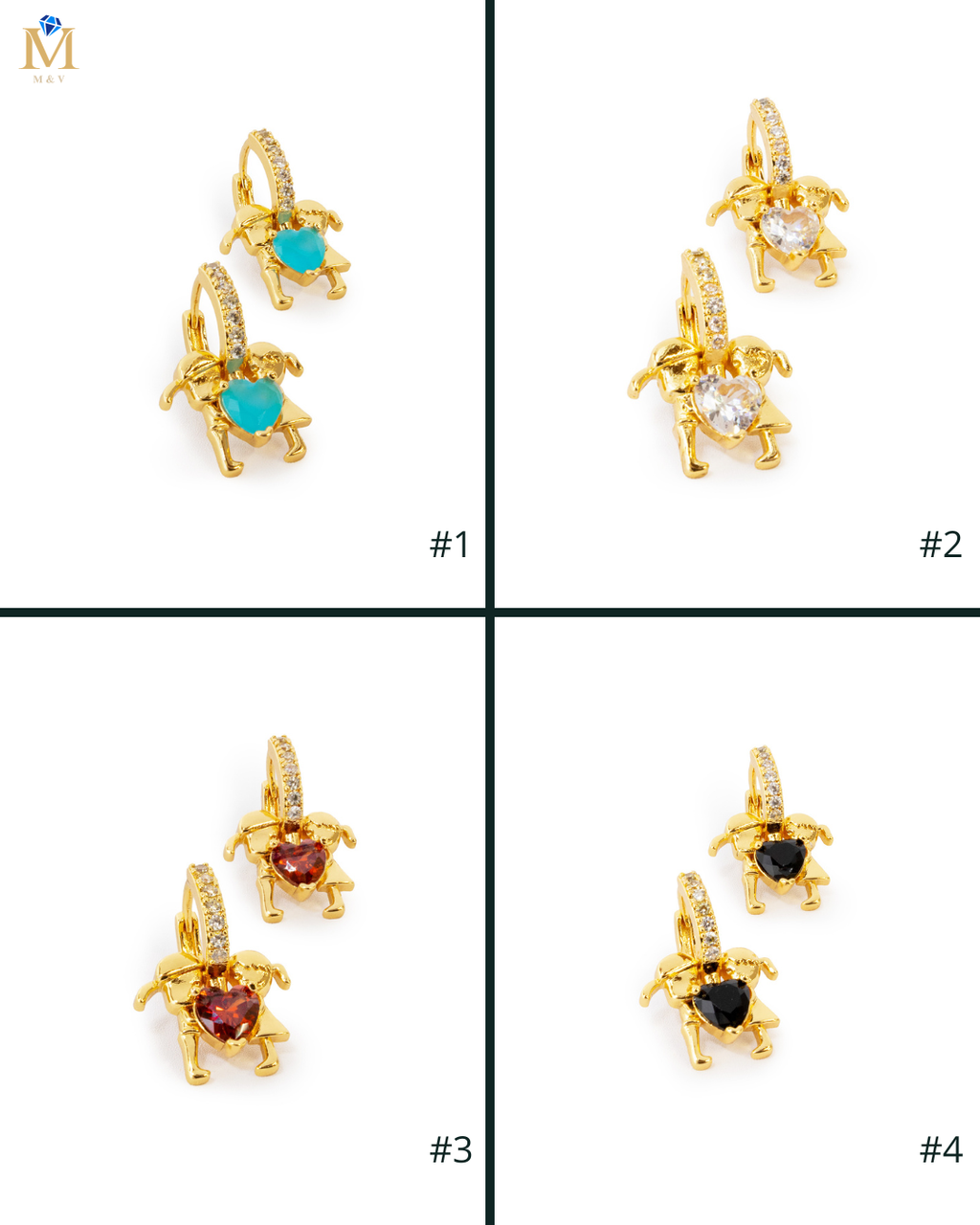 Aretes Dorados con Piedras M2 Oro Laminado