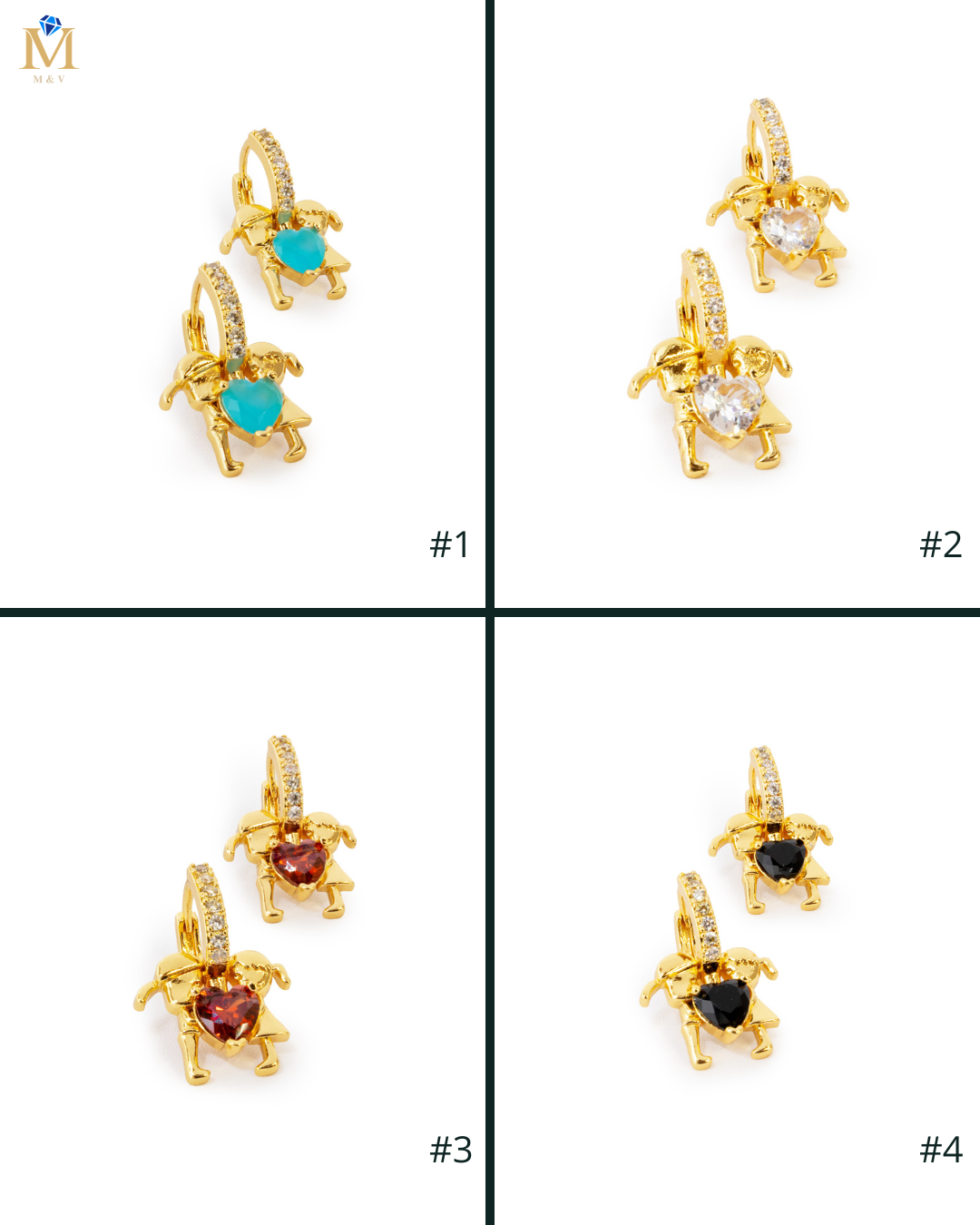 Aretes Dorados con Piedras M2 Oro Laminado
