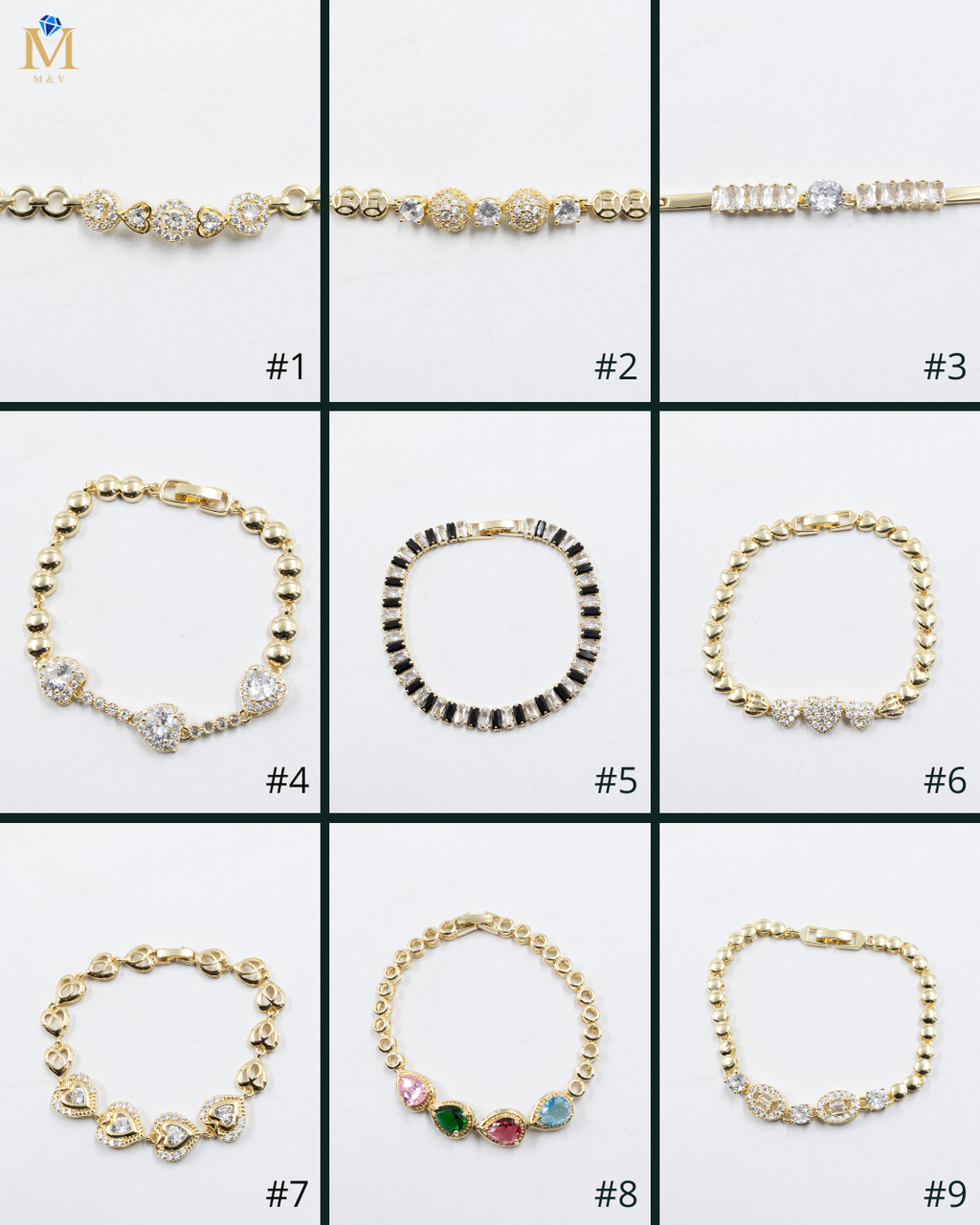 Cadenas de Pulseras Doradas con Piedras M5 Oro Laminado