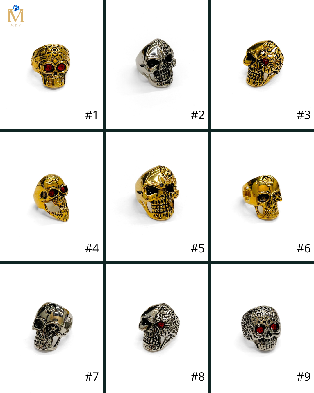 Anillo Calavera Dorado y Plateado Acero Inoxidable M18