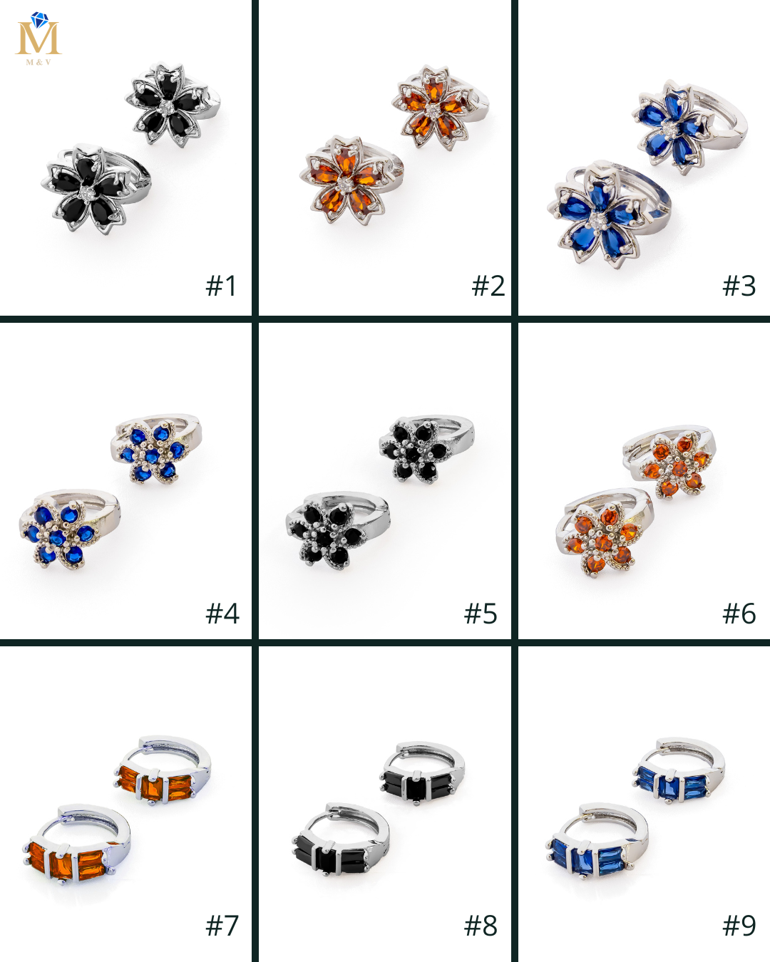 Aretes Plateados Huggies con Piedras Diferentes Colores M15 Oro Laminado