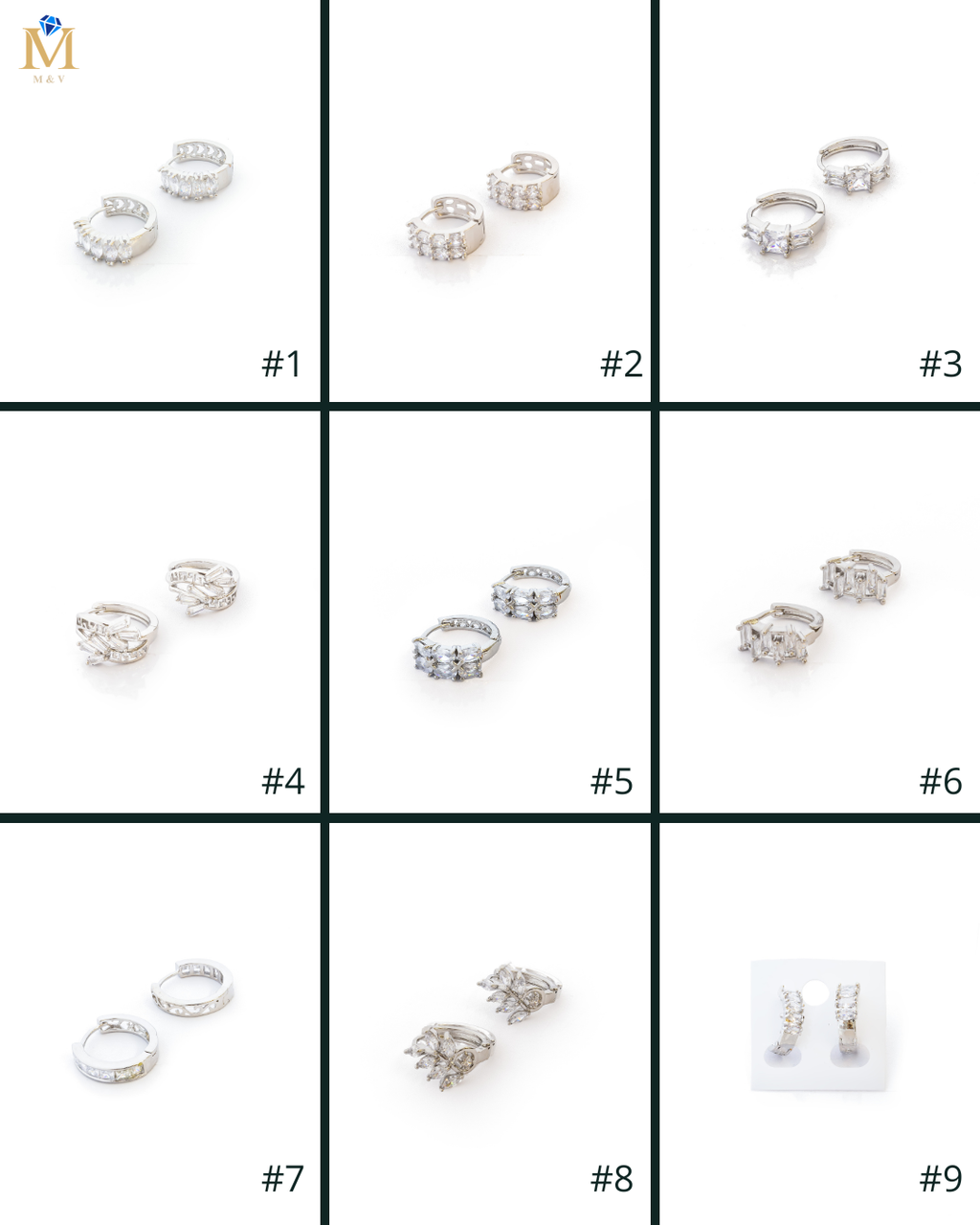 Aretes Plateados Huggies con Piedras Blancas M3 Oro Laminado