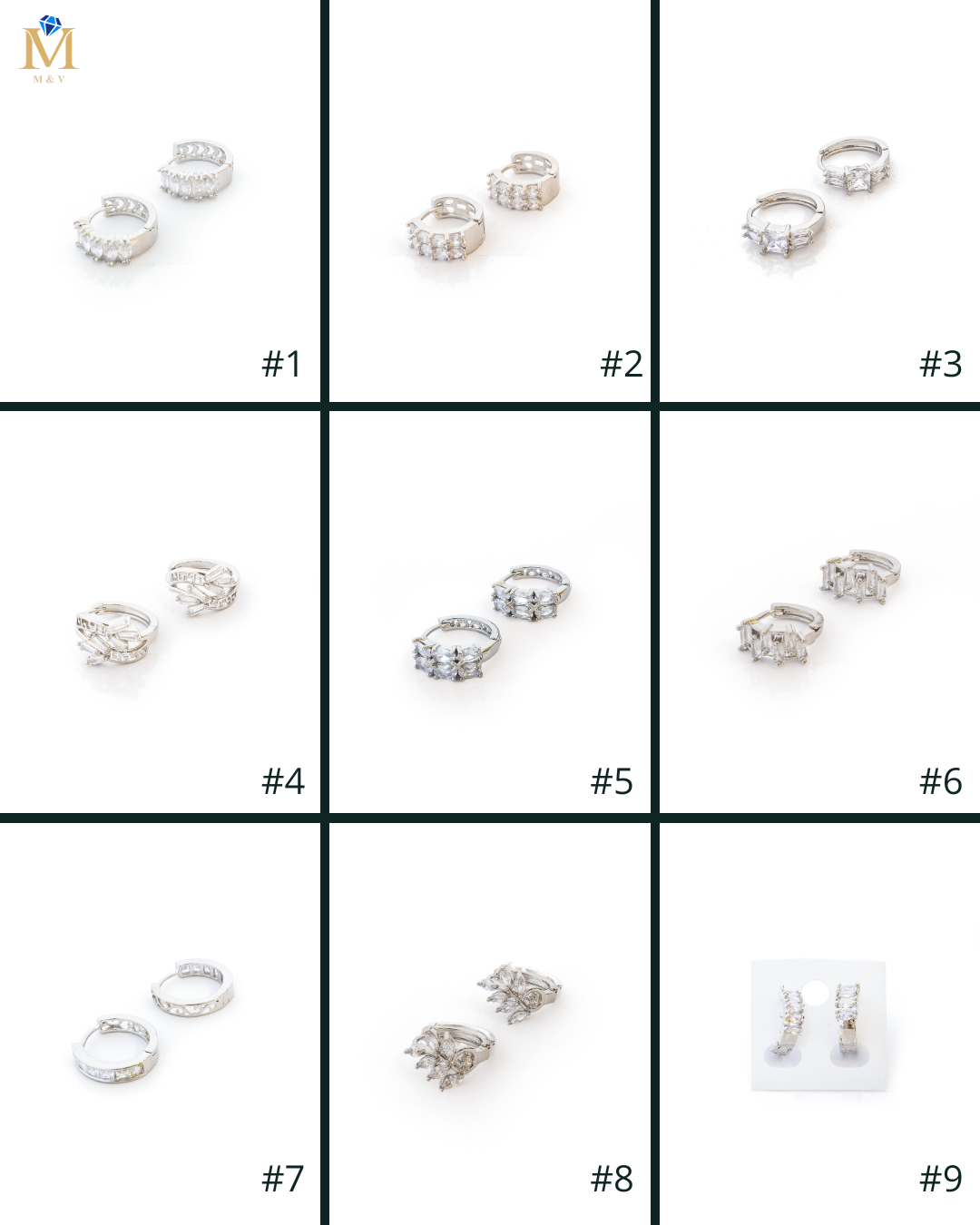 Aretes Plateados Huggies con Piedras Blancas M3 Oro Laminado