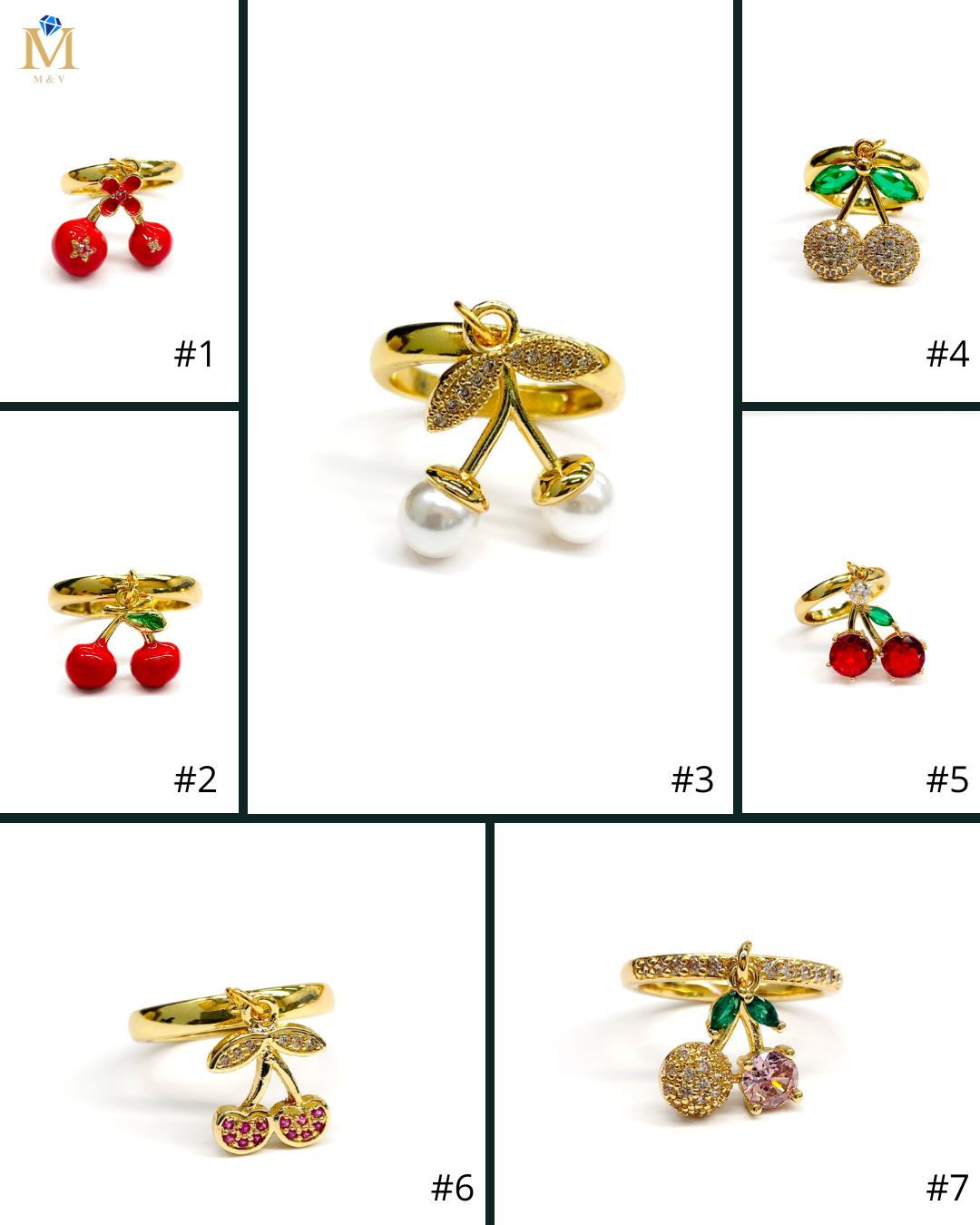Anillo Cerezas Ajustable M2 Oro Laminado