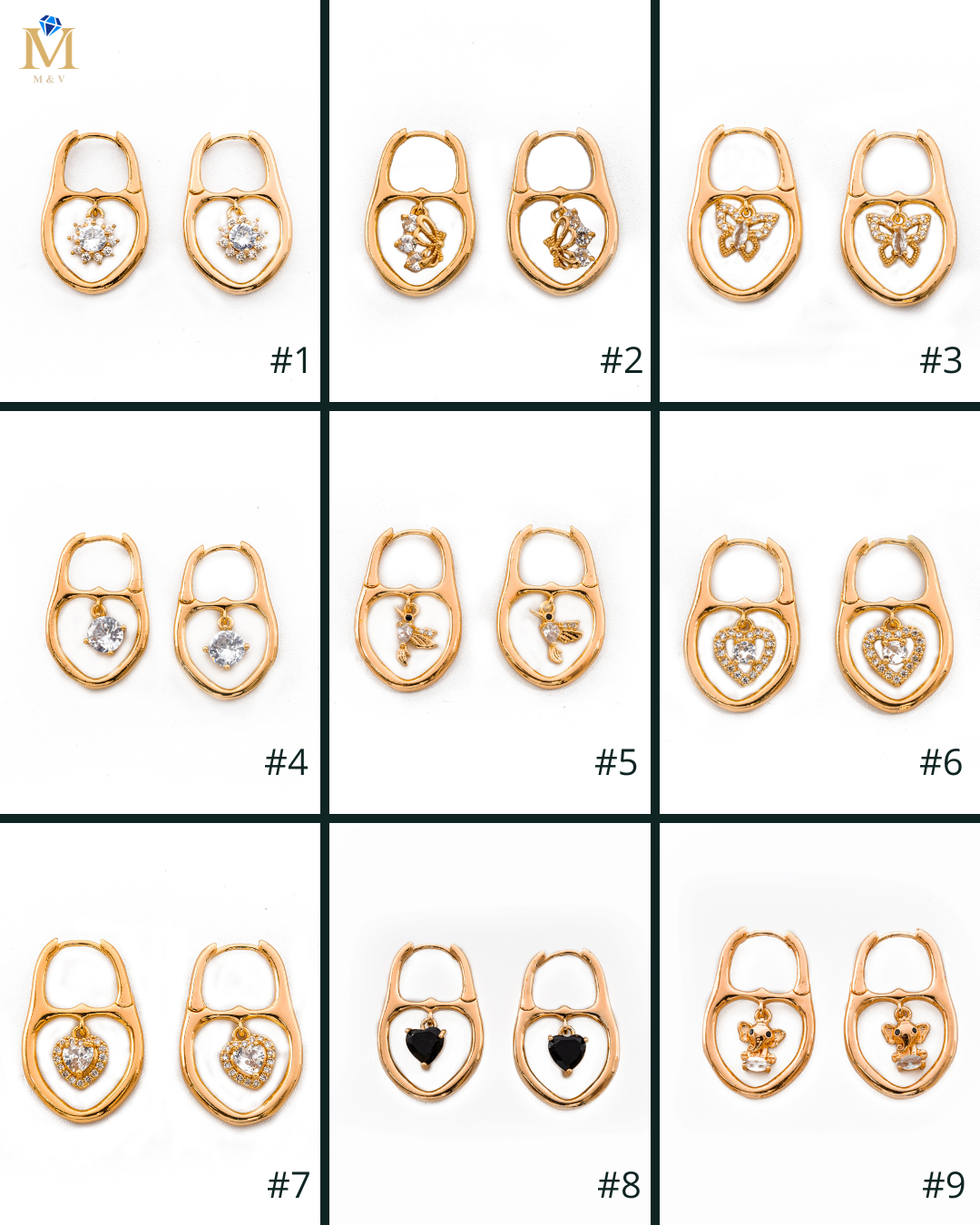 Aretes con Dije M1 ORO LAMINADO