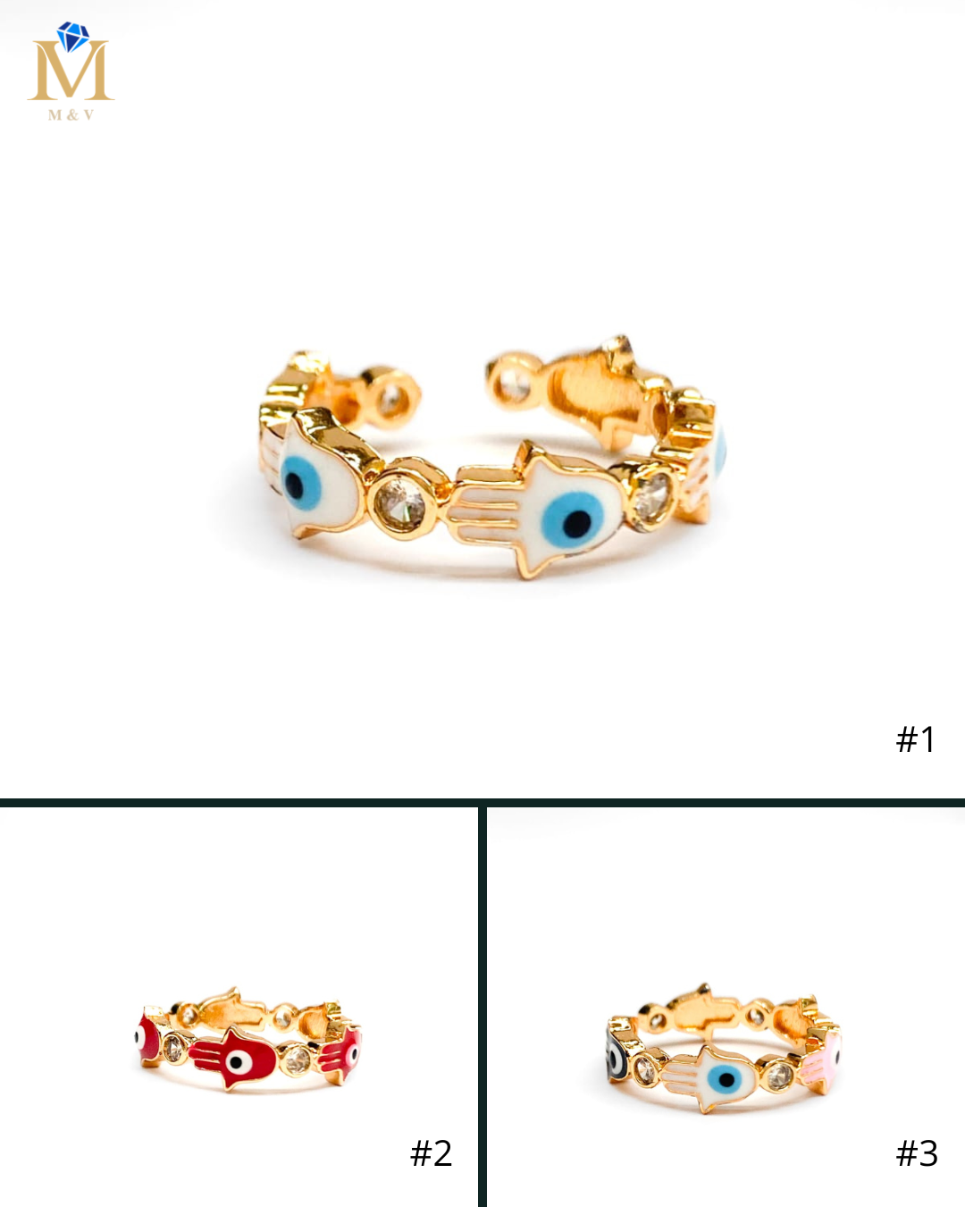 Anillo Ojo Turco Ajustable M7 Oro Laminado