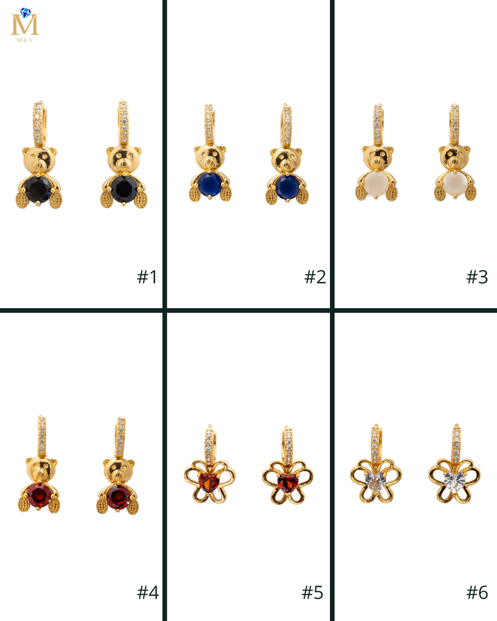 Aretes Dorados con Piedras M1 Oro Laminado