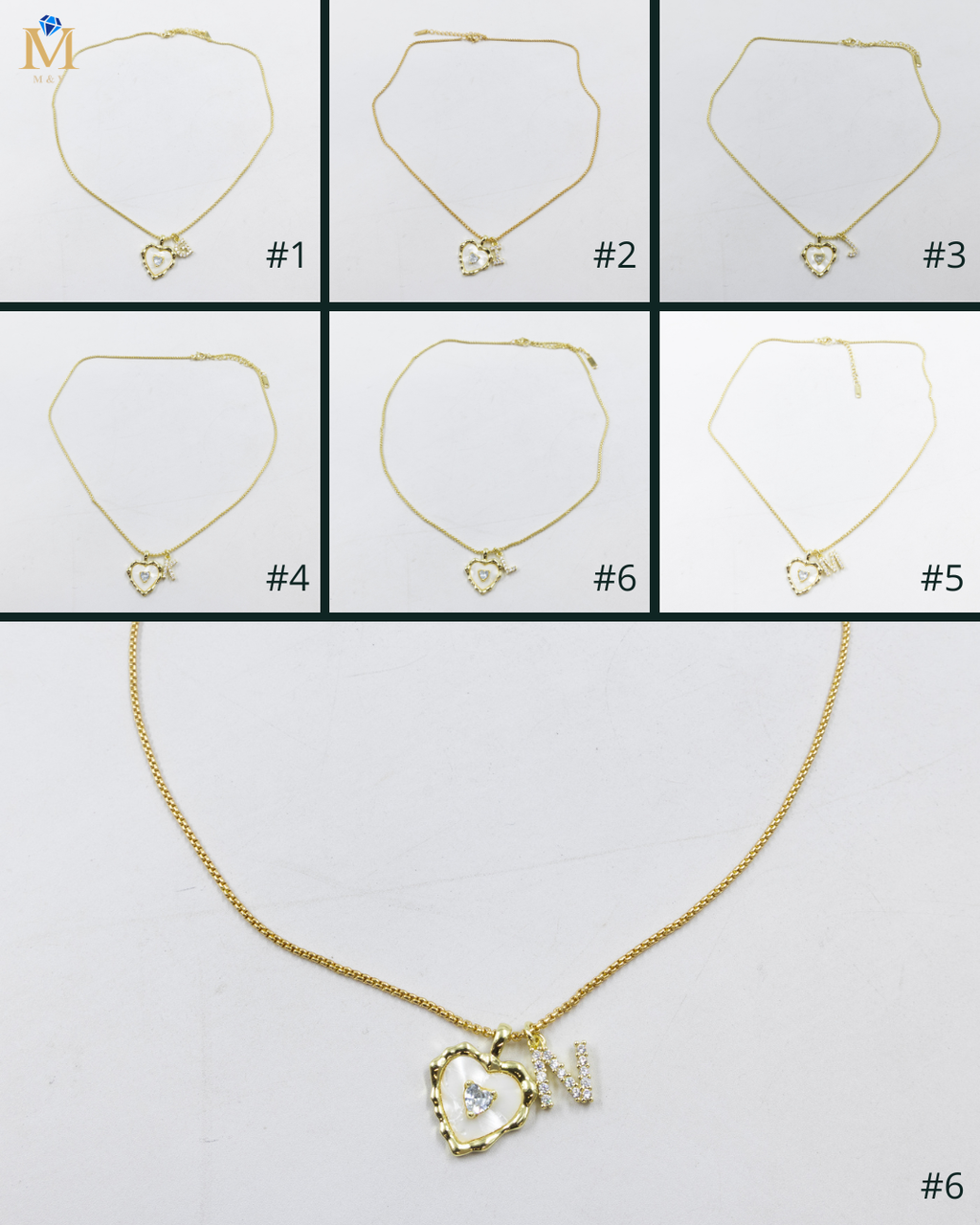 Collares Dorados con dije de Letra y corazon M2 Oro Laminado