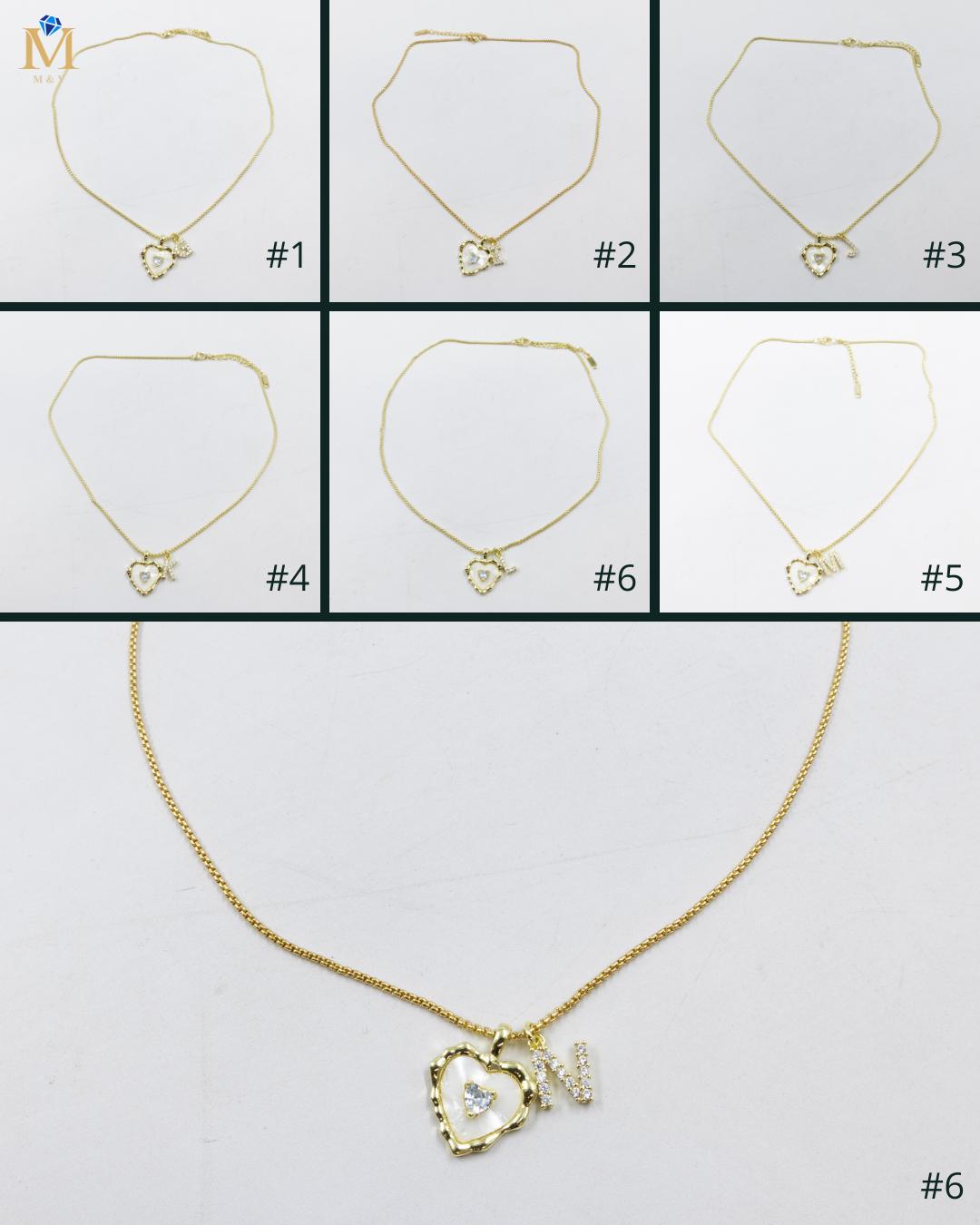 Collares Dorados con dije de Letra y corazon M2 Oro Laminado