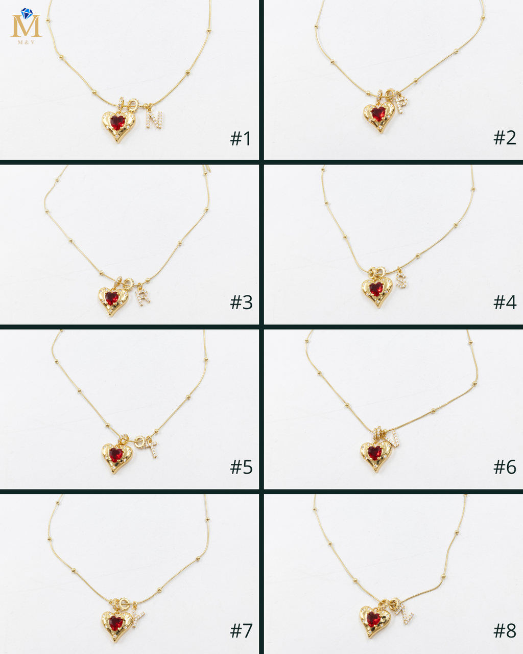 Collares Dorados con dije de Letra y corazón M3 Oro Laminado