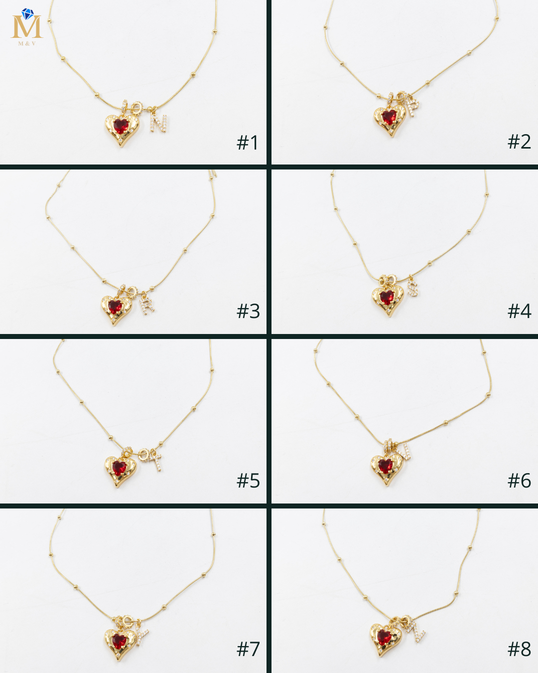 Collares Dorados con dije de Letra y corazón M3 Oro Laminado