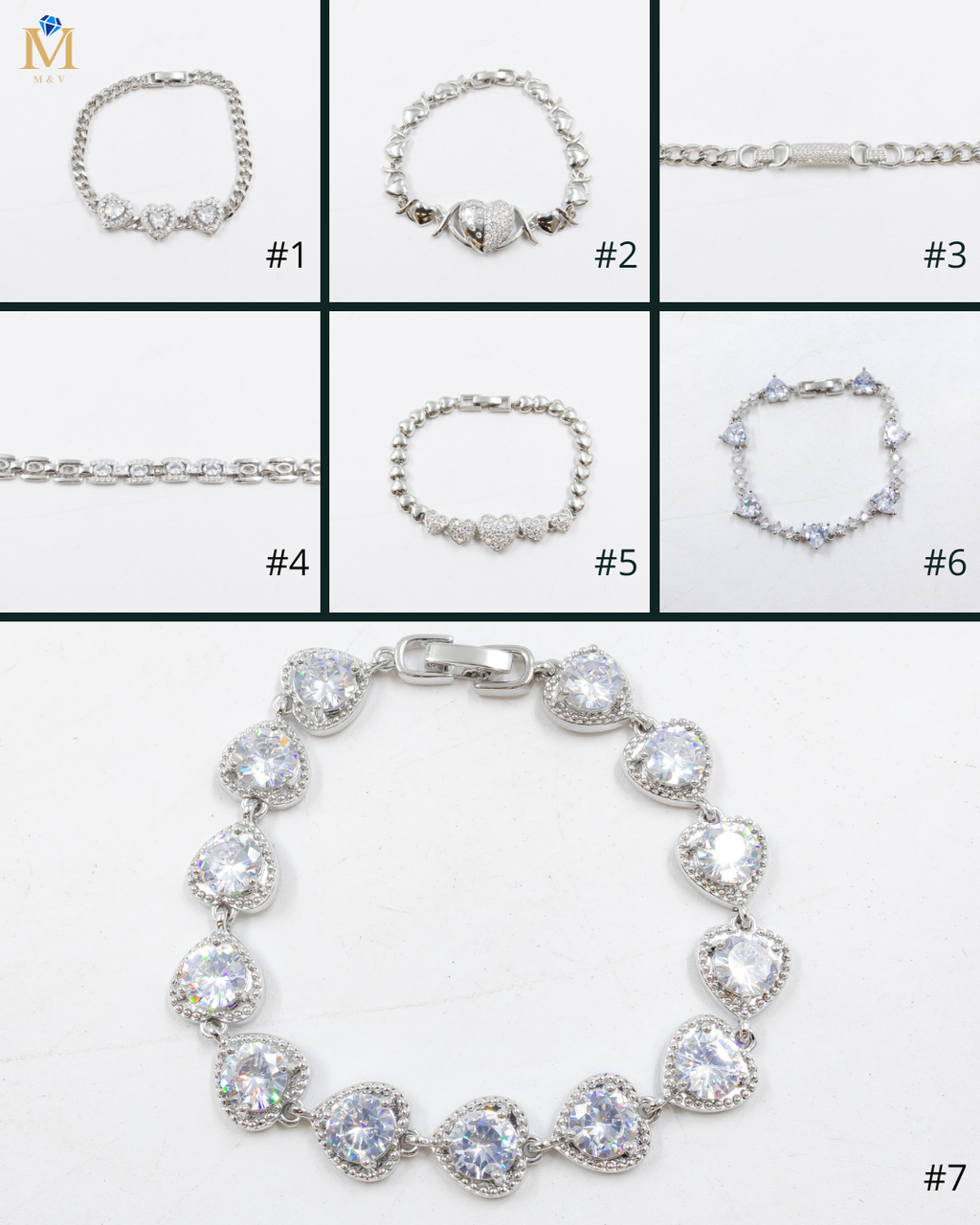Cadenas de Pulseras Plateadas con Piedras M9 Oro Laminado